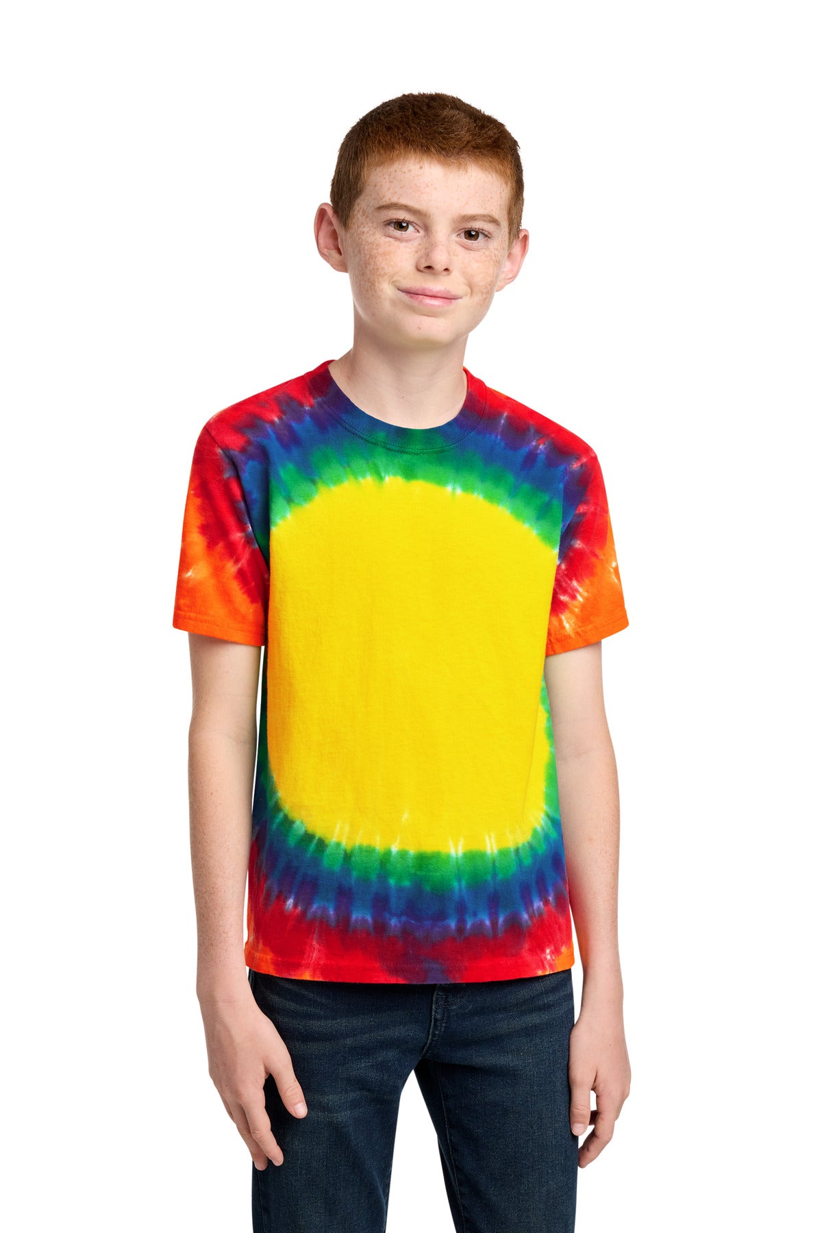 Port & Co Youth Window Tie-Dye Tee. PC149Y - Rainbow - front