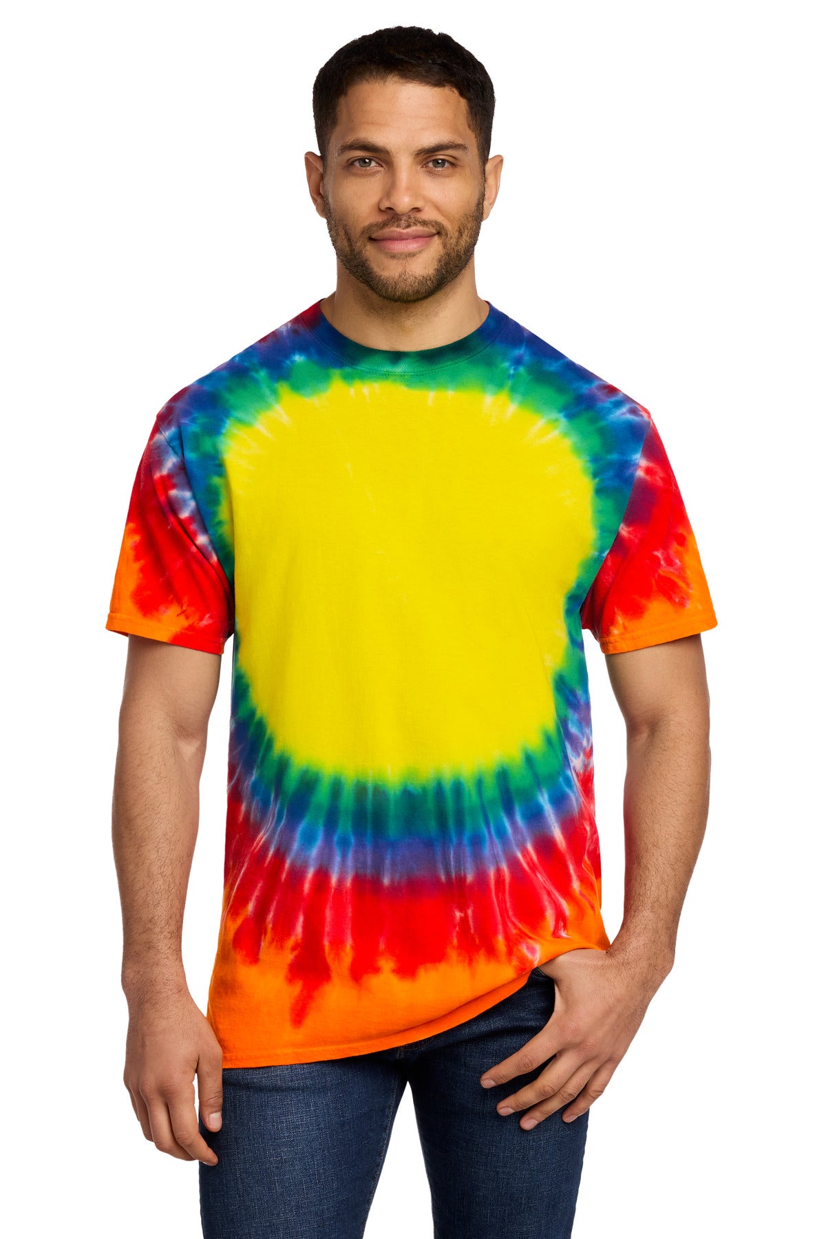 Port & Co Window Tie-Dye Tee. PC149 - Rainbow - front