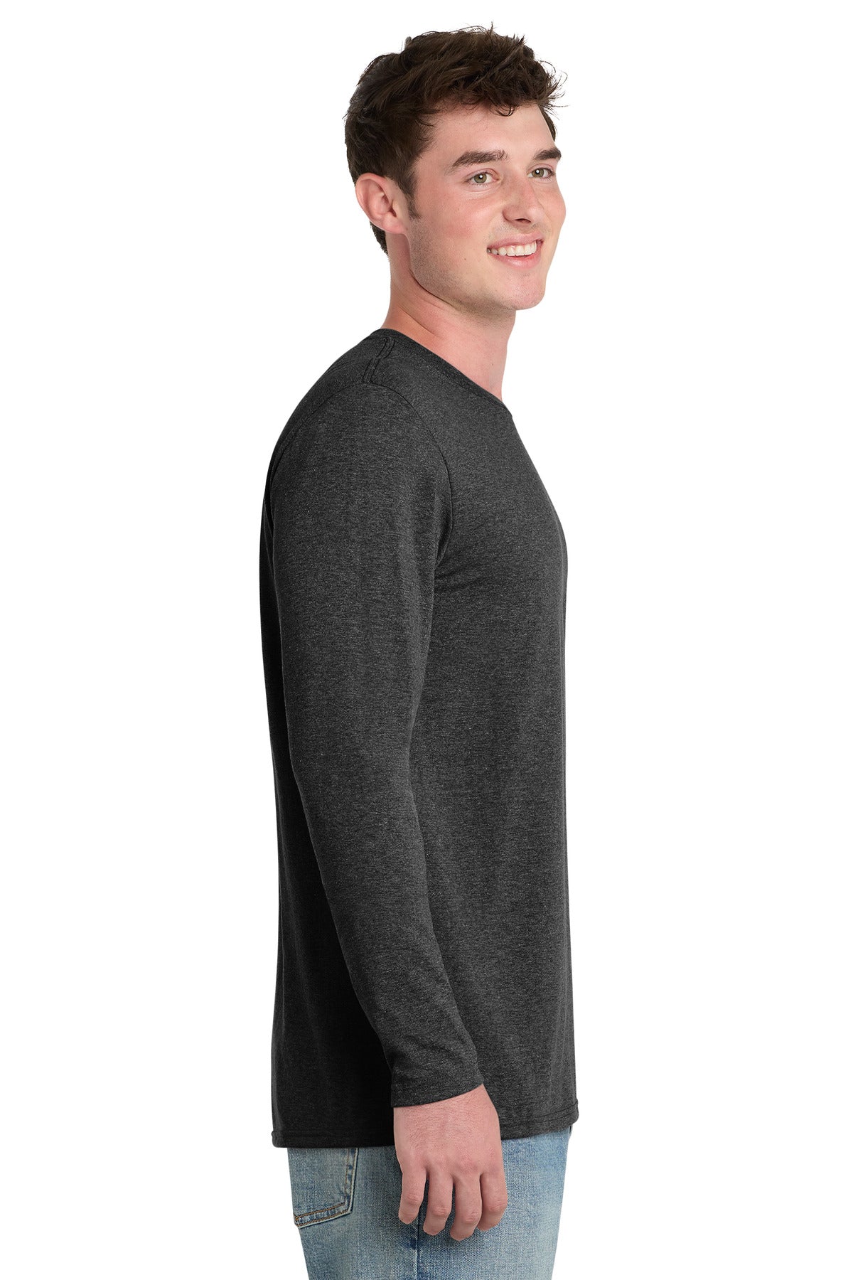 Port & Co Tri-Blend Long Sleeve Tee. PC330LS - Black Heather - side