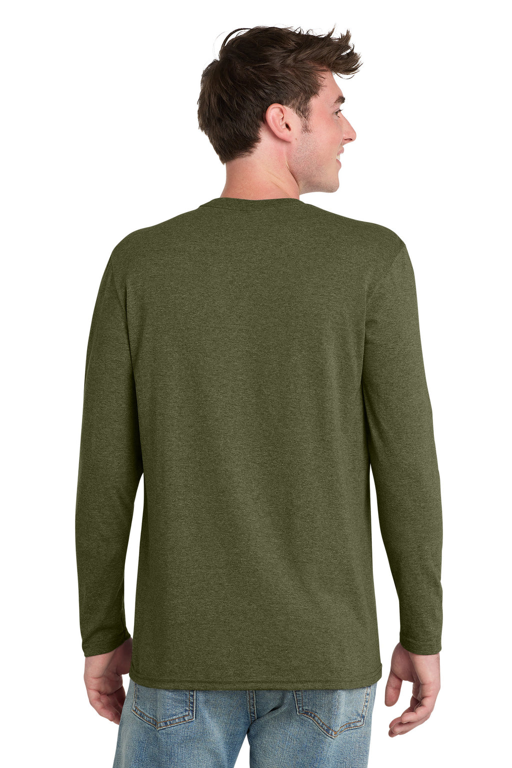 Port & Co Tri-Blend Long Sleeve Tee. PC330LS - Military Green Heather - back