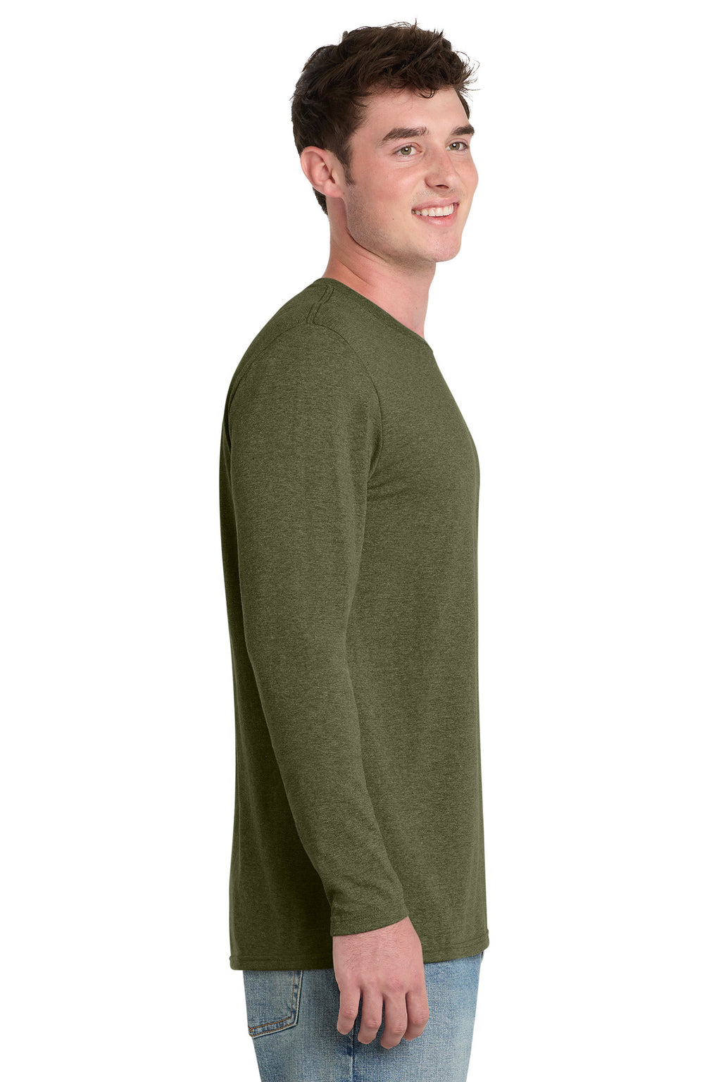 Port & Co Tri-Blend Long Sleeve Tee. PC330LS - Military Green Heather - side