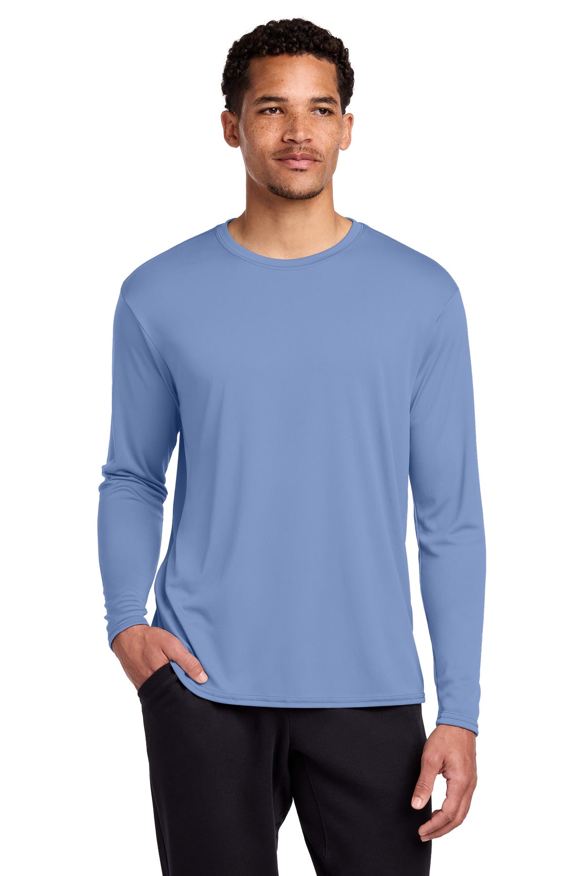 Port & Co Long Sleeve Performance Tee. PC380LS - Carolina Blue - front