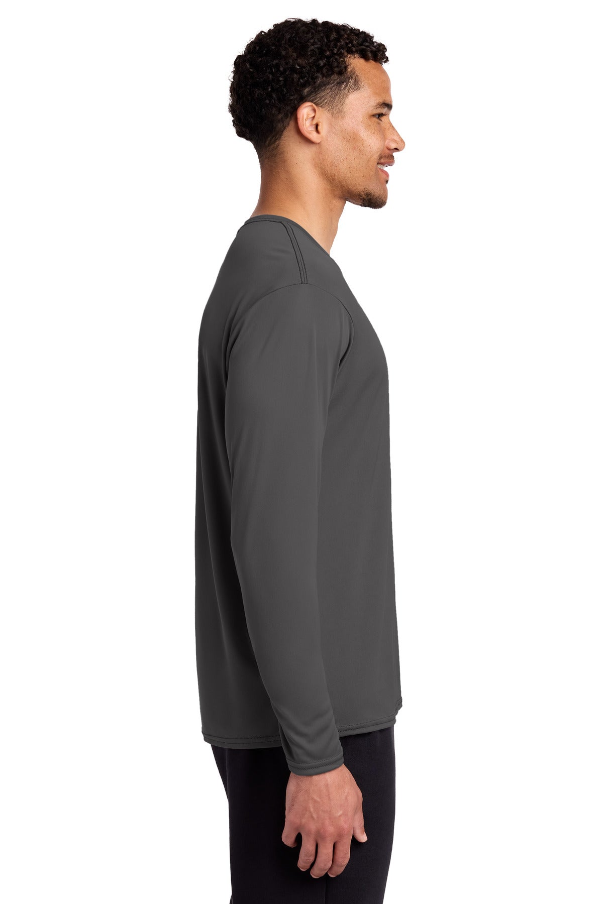 Port & Co Long Sleeve Performance Tee. PC380LS - Charcoal - side