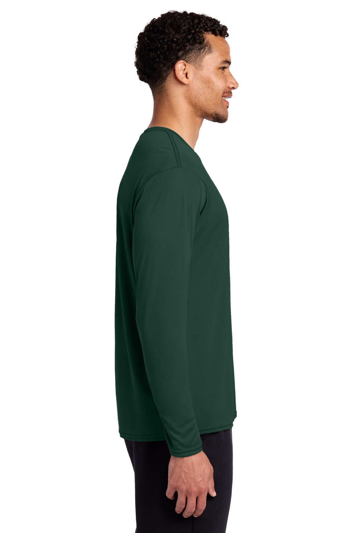 Port & Co Long Sleeve Performance Tee. PC380LS - Dark Green - side