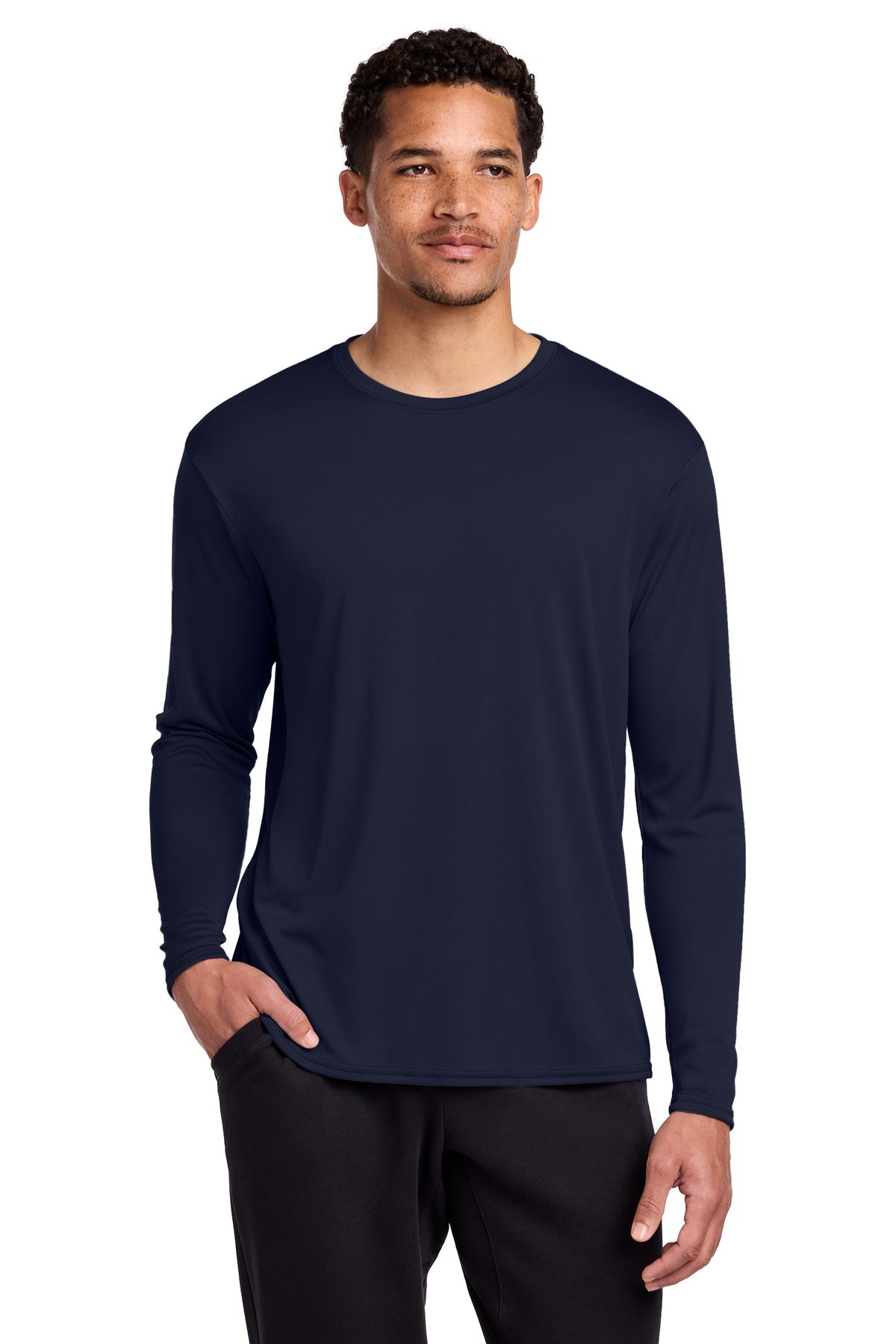 Port & Co Long Sleeve Performance Tee. PC380LS - Deep Navy - front
