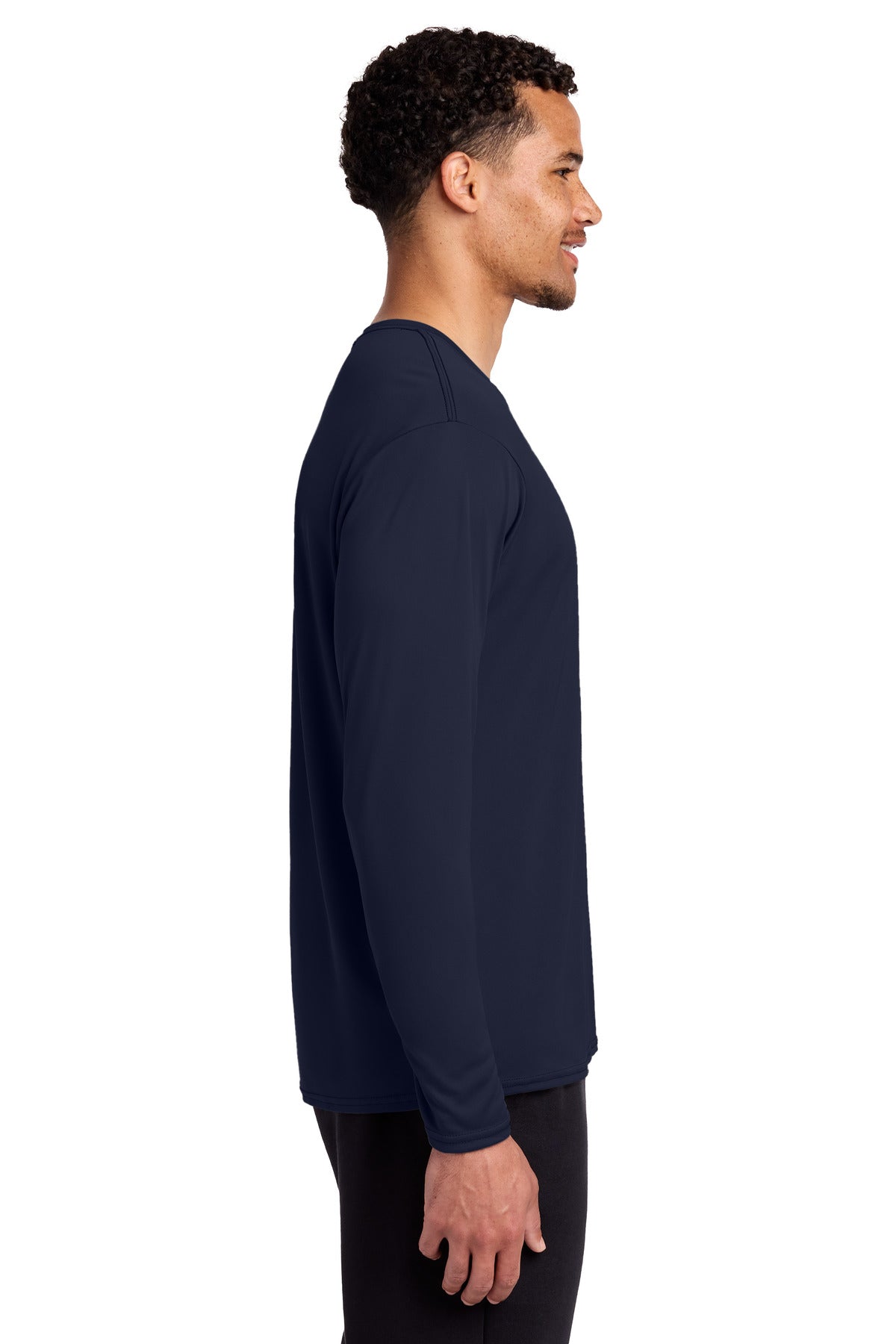 Port & Co Long Sleeve Performance Tee. PC380LS - Deep Navy - side