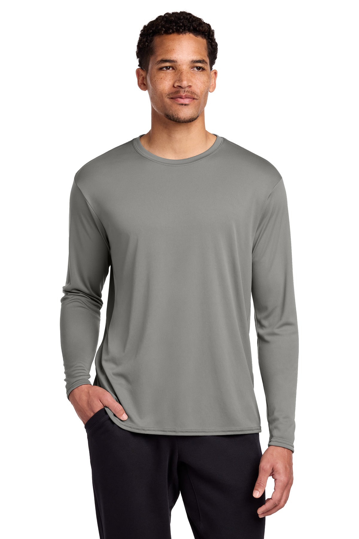 Port & Co Long Sleeve Performance Tee. PC380LS - Grey Concrete - front