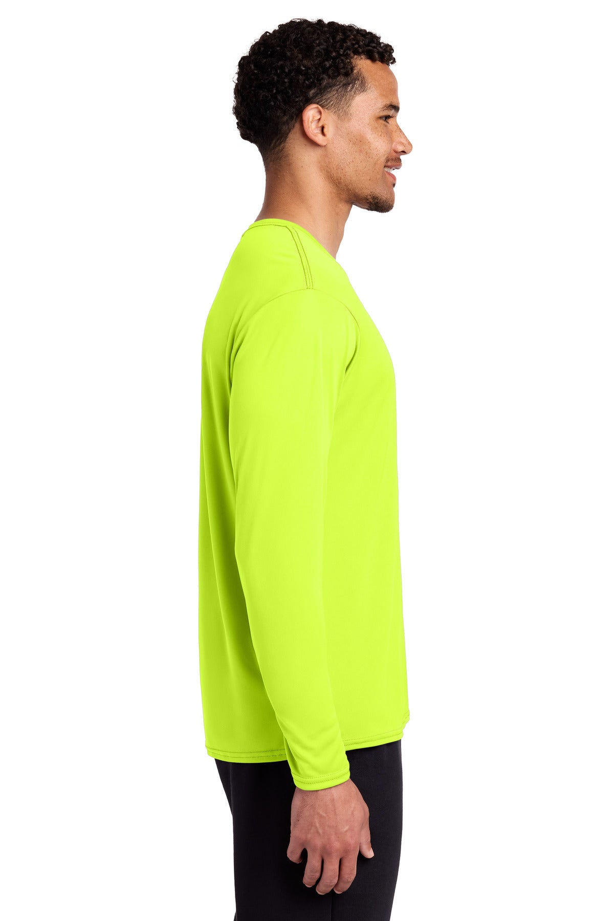 Port & Co Long Sleeve Performance Tee. PC380LS - Neon Yellow - side