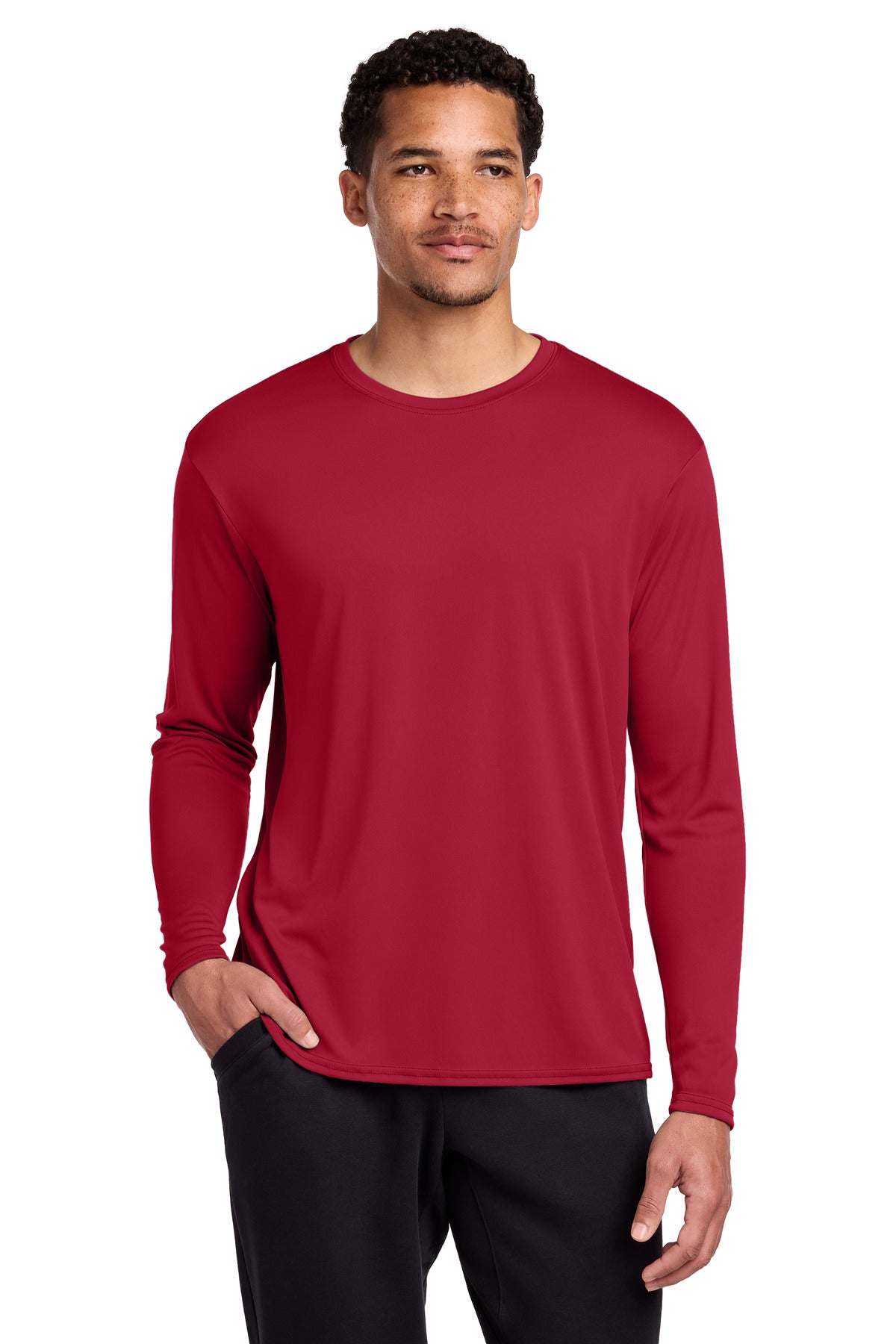 Port & Co Long Sleeve Performance Tee. PC380LS - Red - front