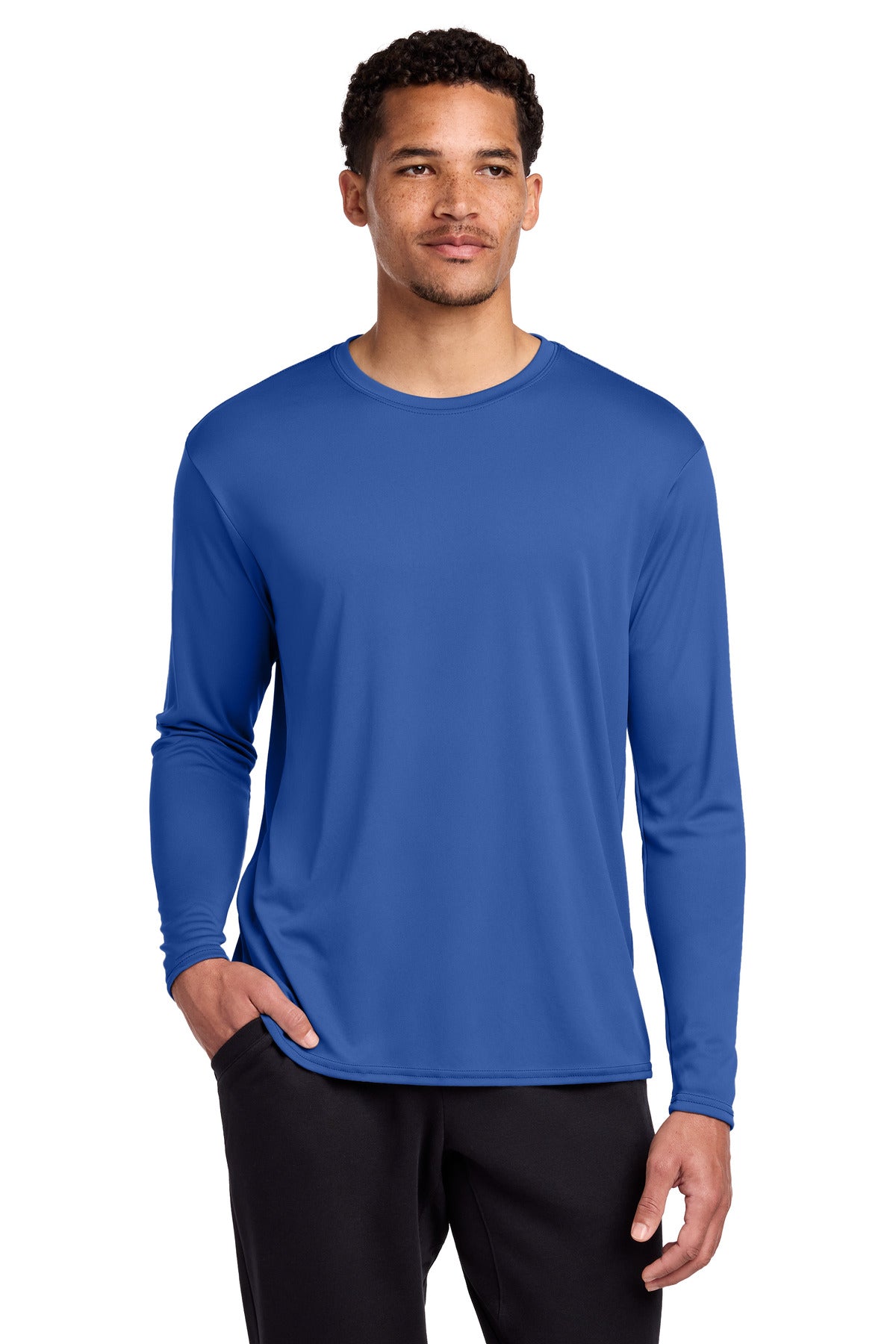 Port & Co Long Sleeve Performance Tee. PC380LS - Royal - front