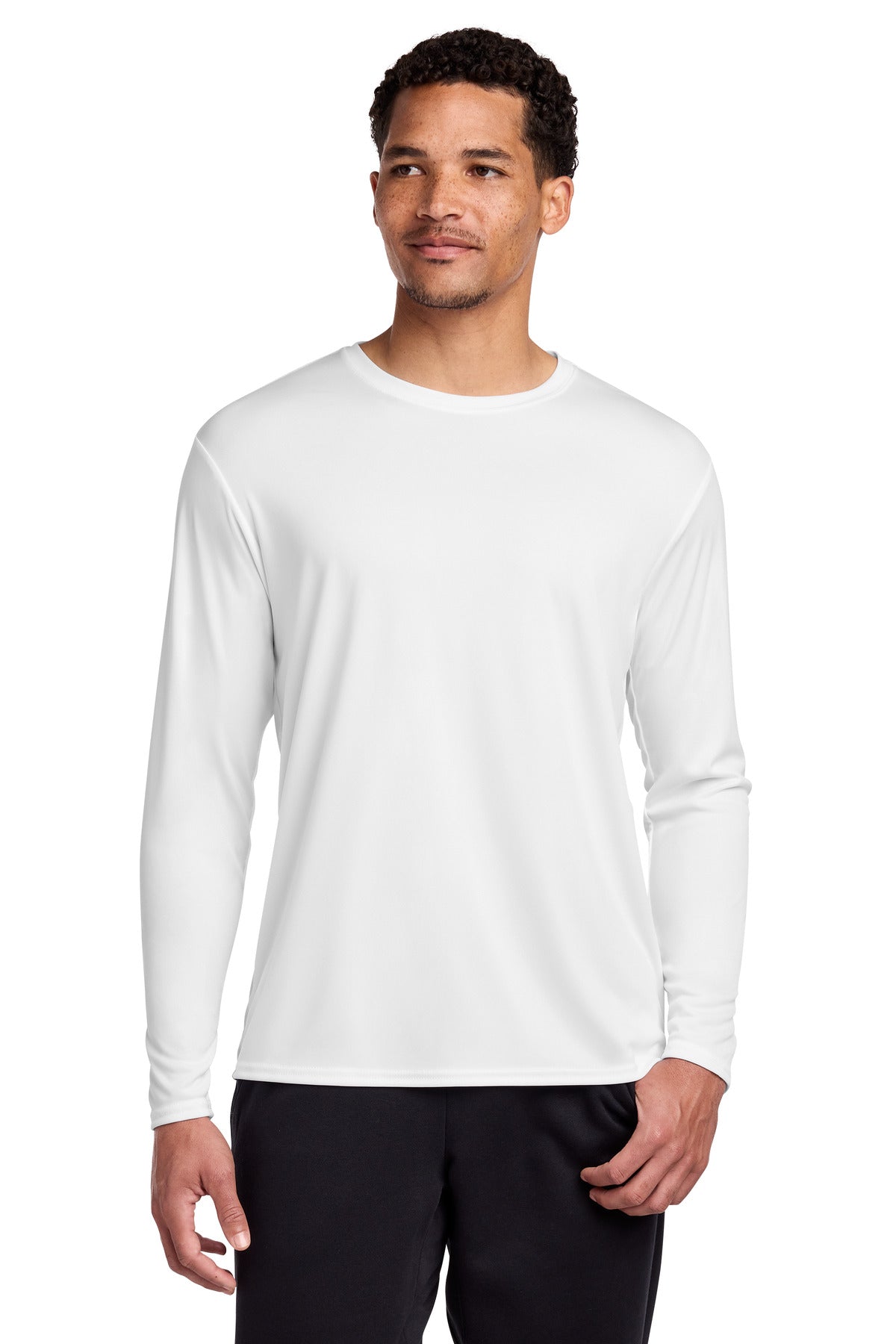 Port & Co Long Sleeve Performance Tee. PC380LS - White - front