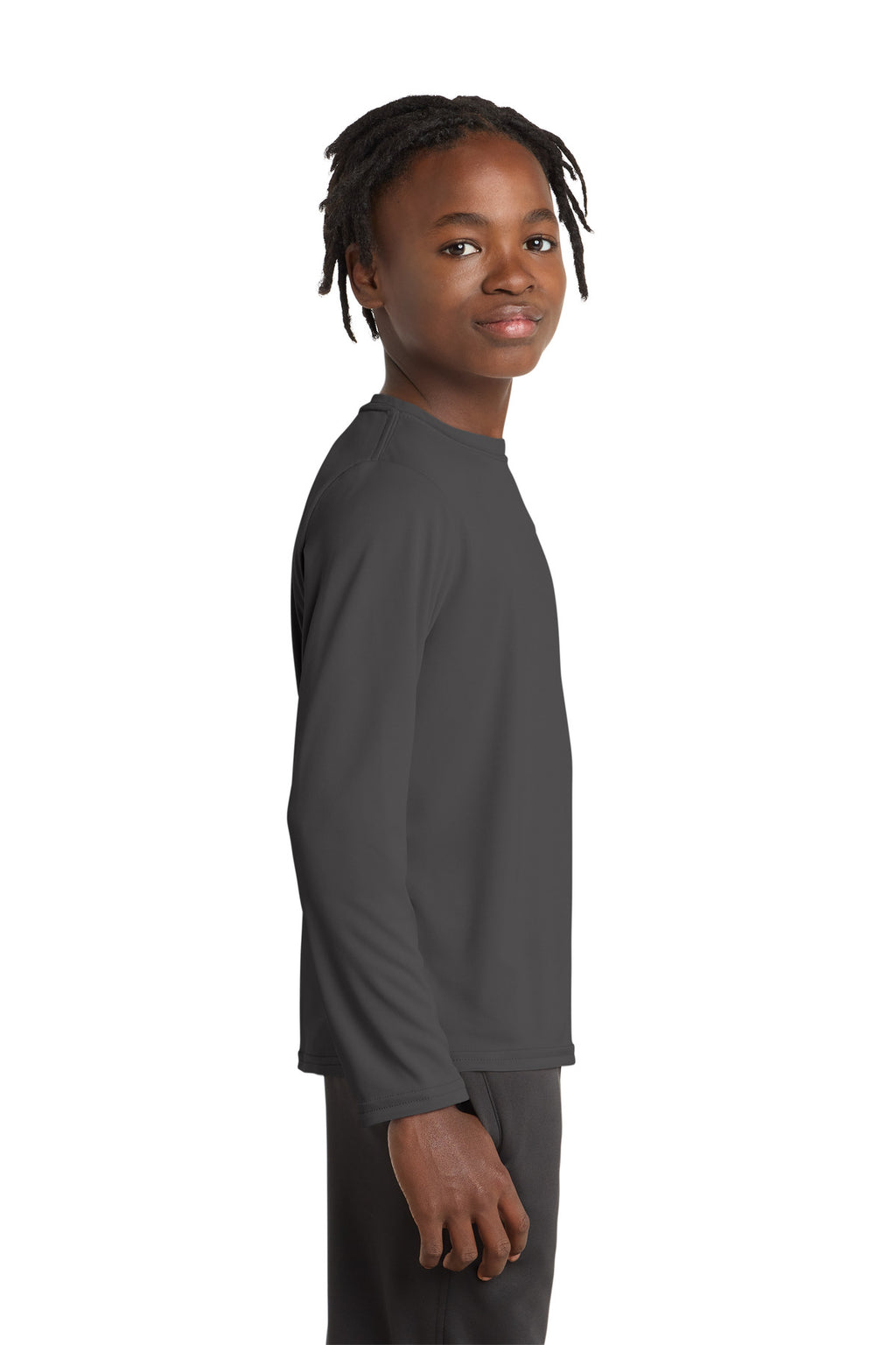 Port & Co Youth Long Sleeve Performance Tee PC380YLS - Charcoal - side