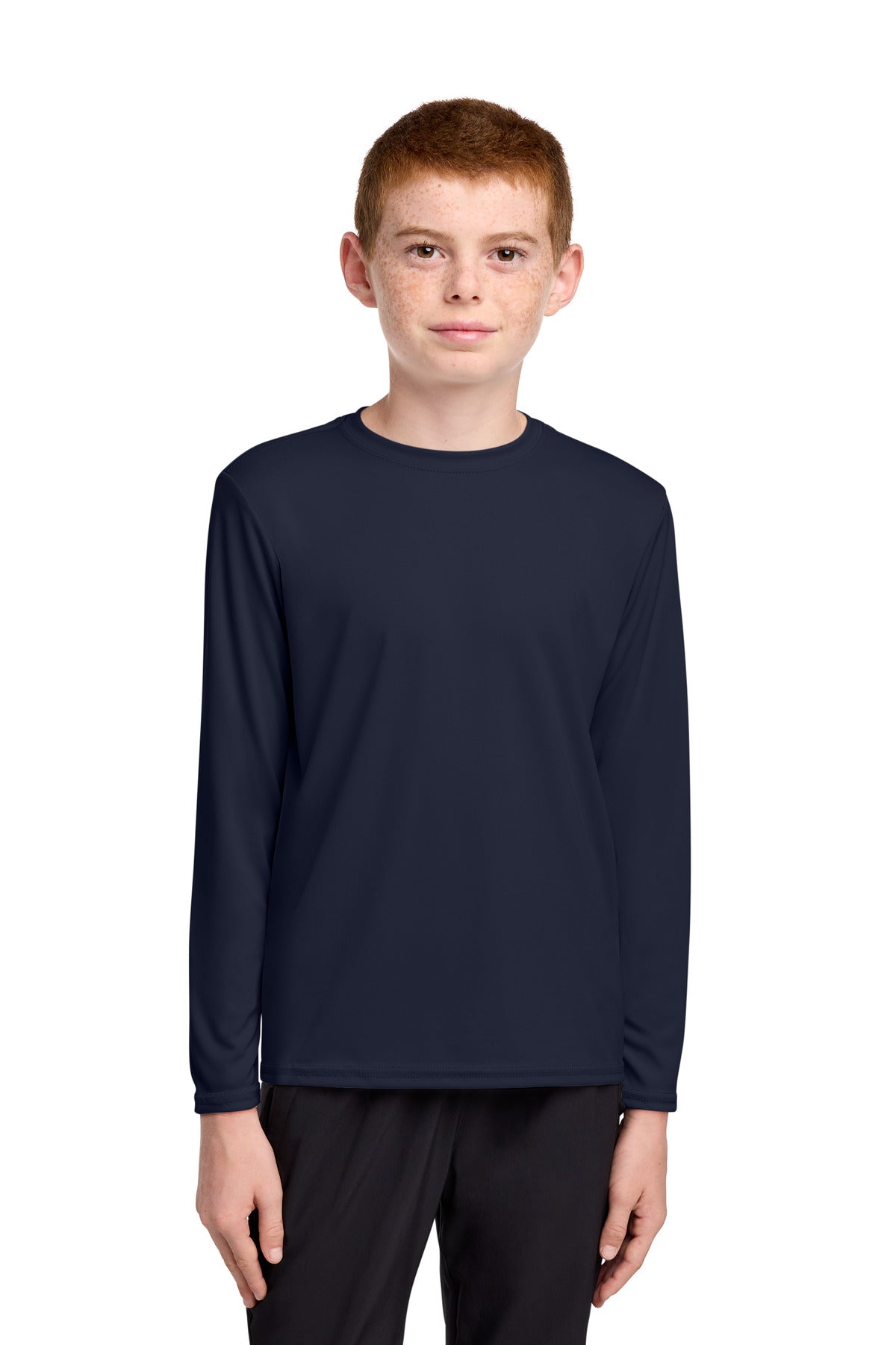 Port & Co Youth Long Sleeve Performance Tee PC380YLS - Deep Navy - front
