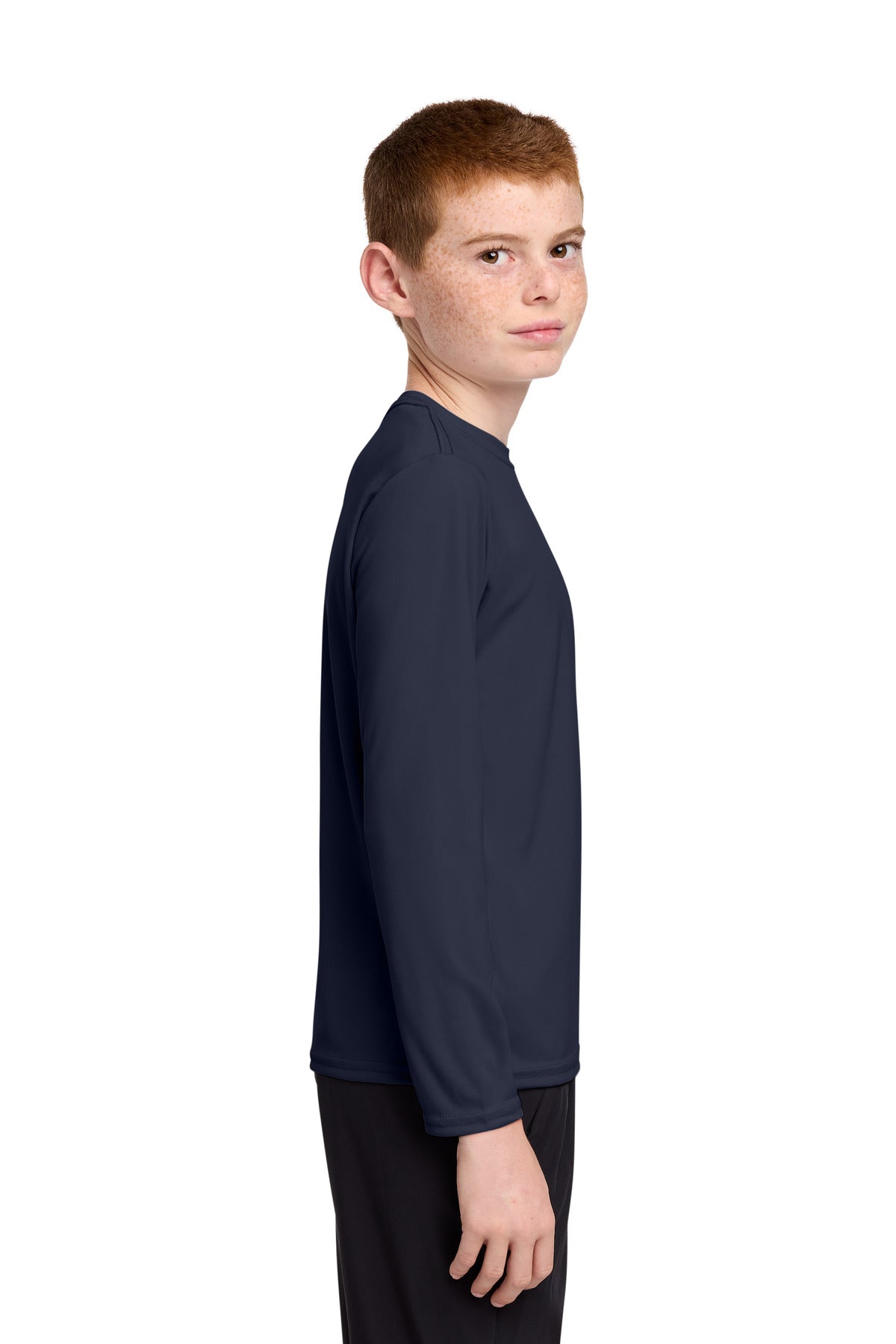 Port & Co Youth Long Sleeve Performance Tee PC380YLS - Deep Navy - side