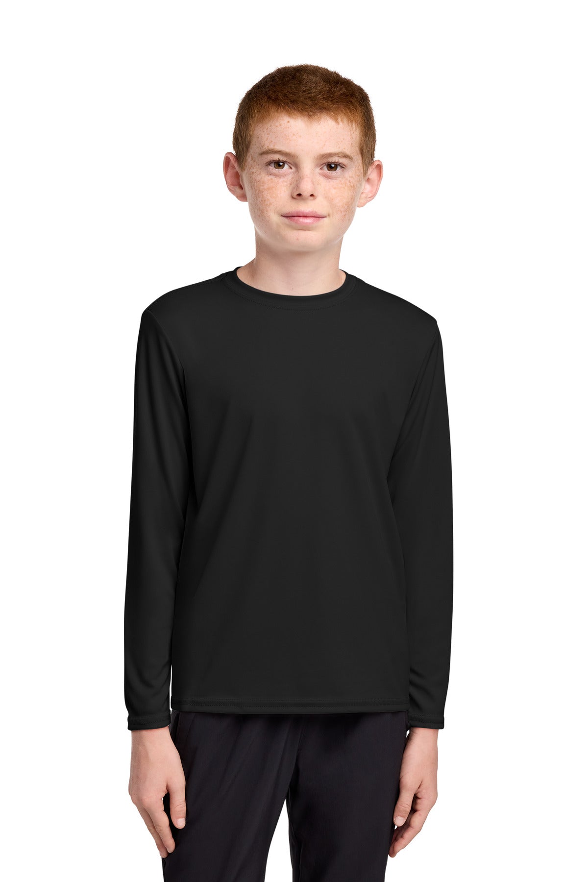 Port & Co Youth Long Sleeve Performance Tee PC380YLS - Jet Black - front