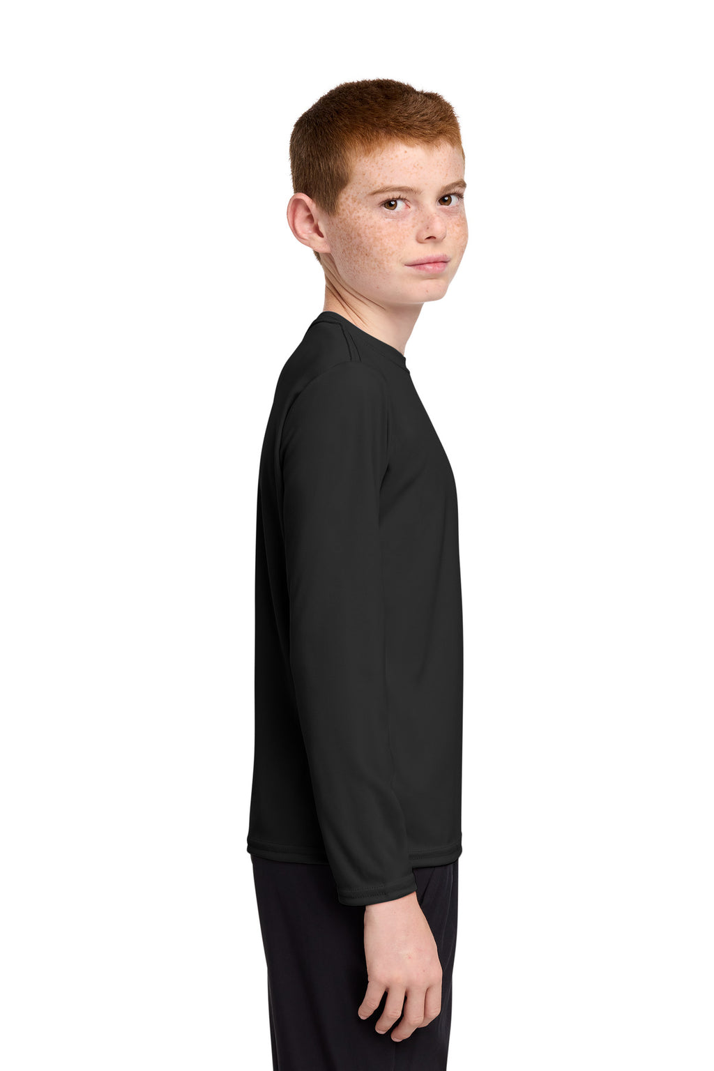 Port & Co Youth Long Sleeve Performance Tee PC380YLS - Jet Black - side