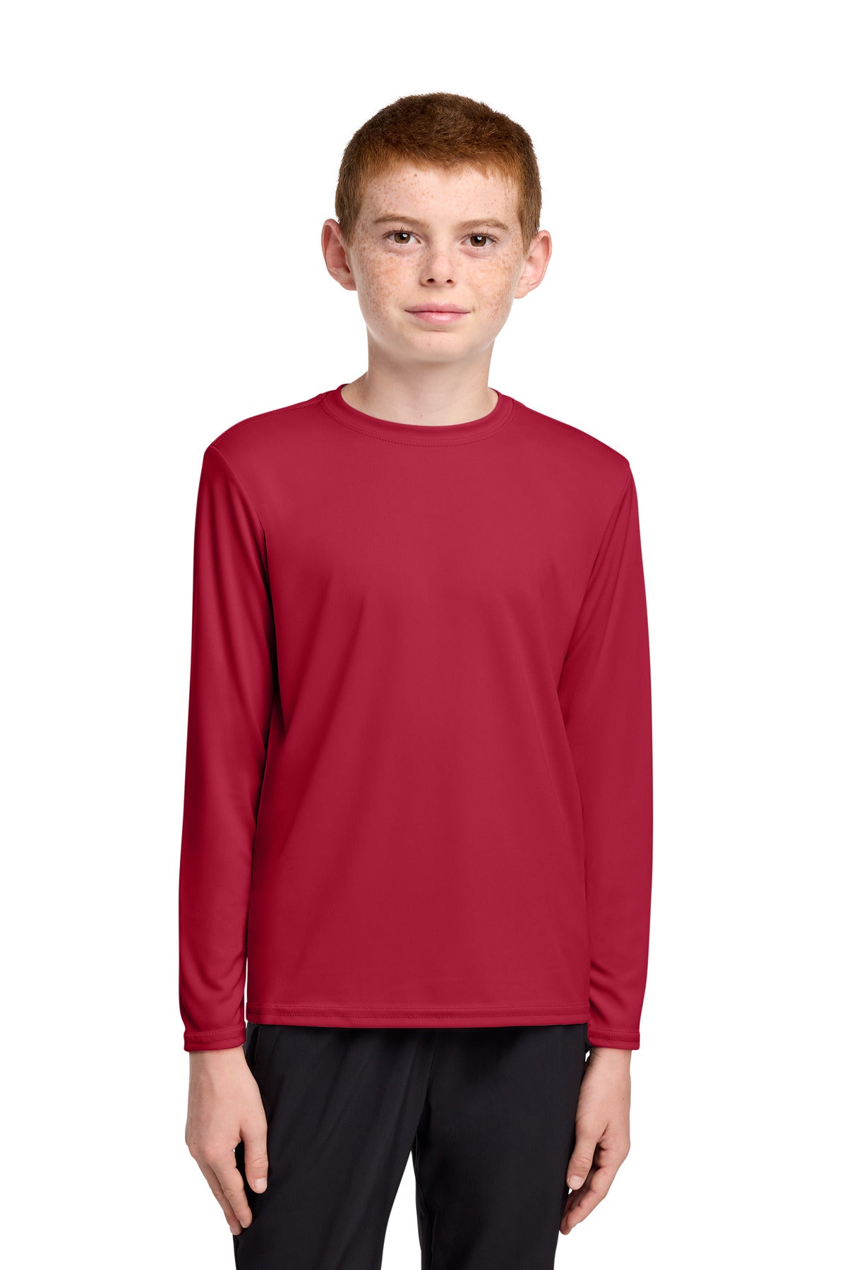 Port & Co Youth Long Sleeve Performance Tee PC380YLS - Red - front