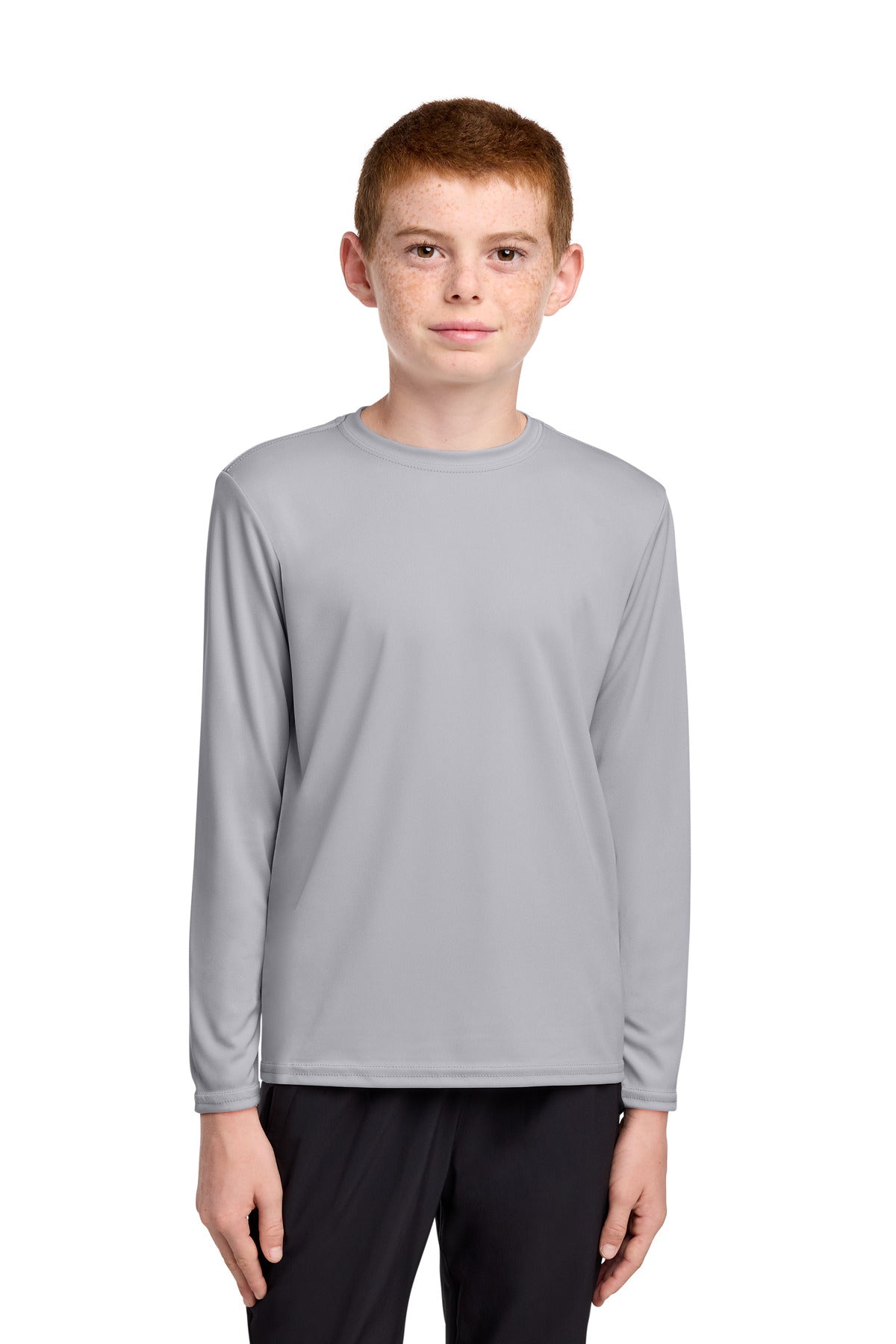 Port & Co Youth Long Sleeve Performance Tee PC380YLS - Silver - front