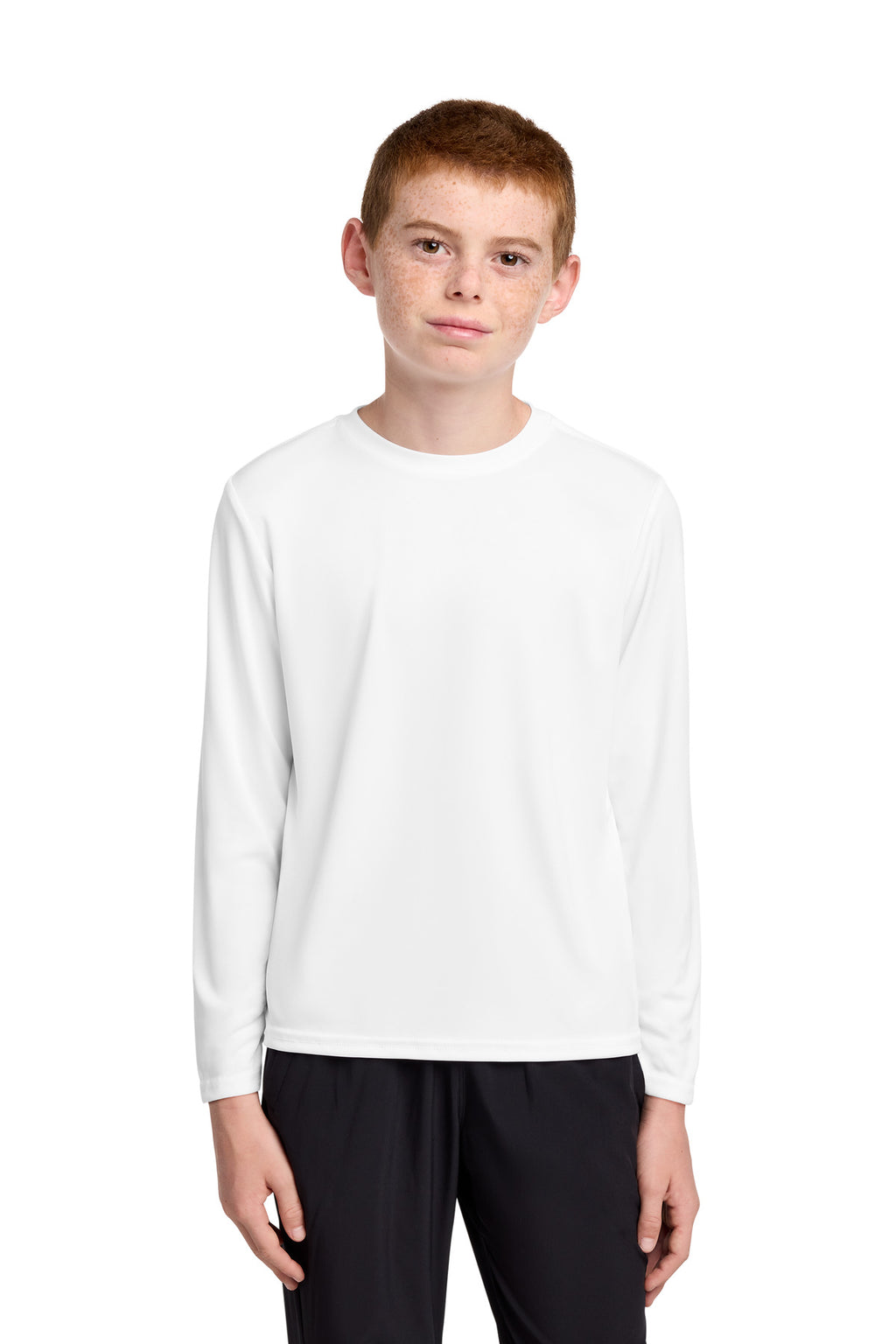 Port & Co Youth Long Sleeve Performance Tee PC380YLS - White - front