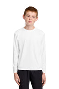 Port & Co Youth Long Sleeve Performance Tee PC380YLS - White - front