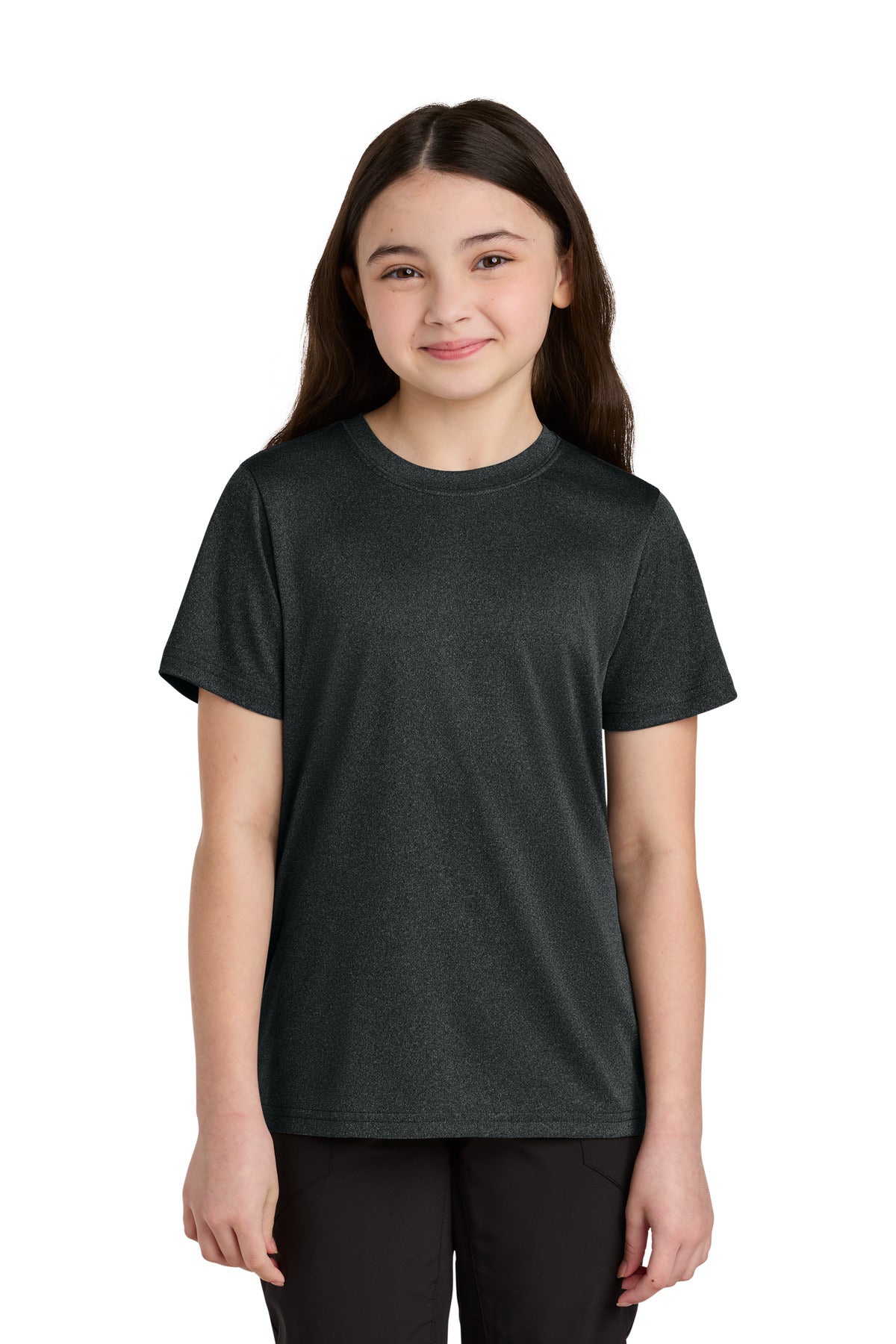 Port & Co Youth Heather Performance Tee PC390Y - Black Heather - front