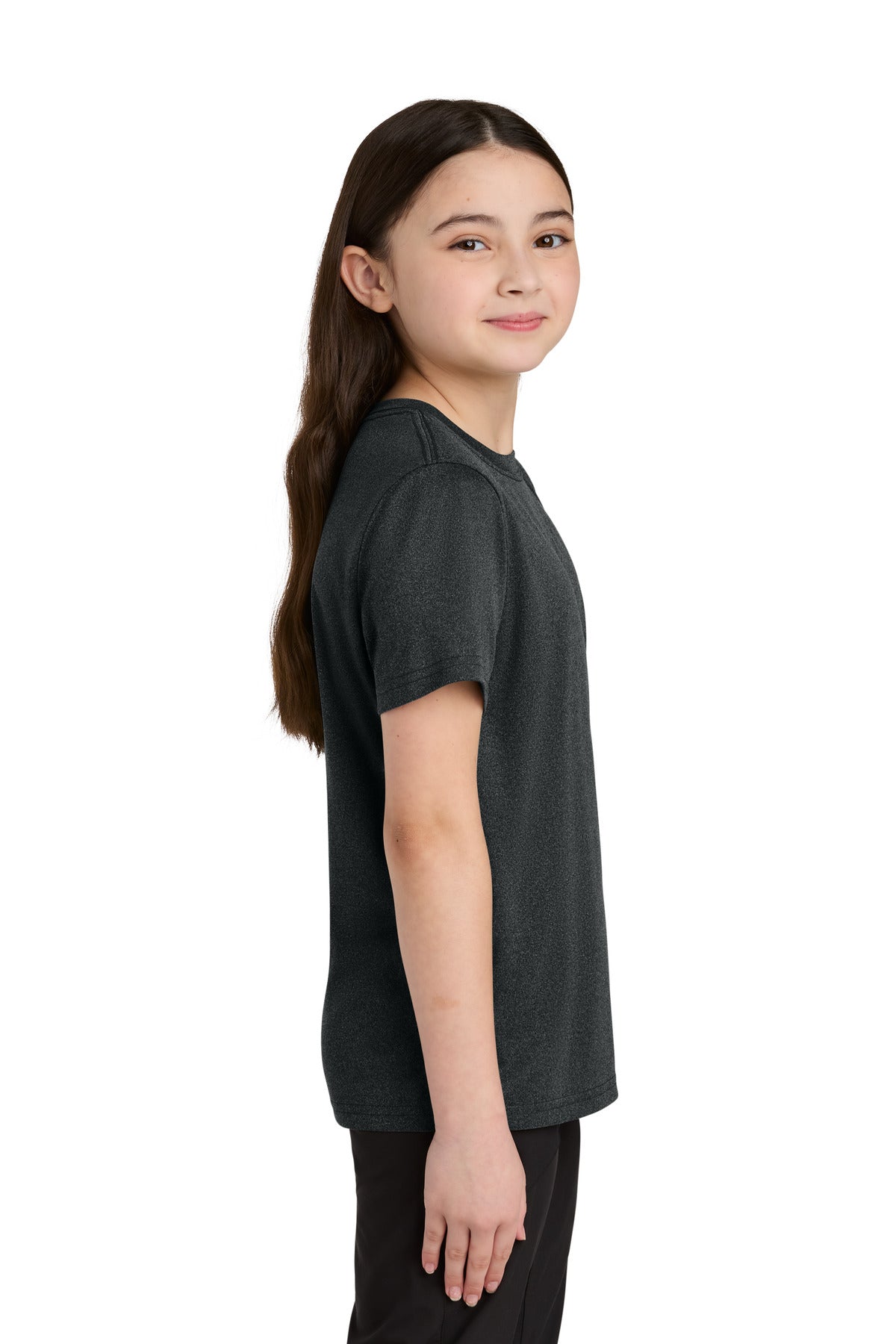 Port & Co Youth Heather Performance Tee PC390Y - Black Heather - side