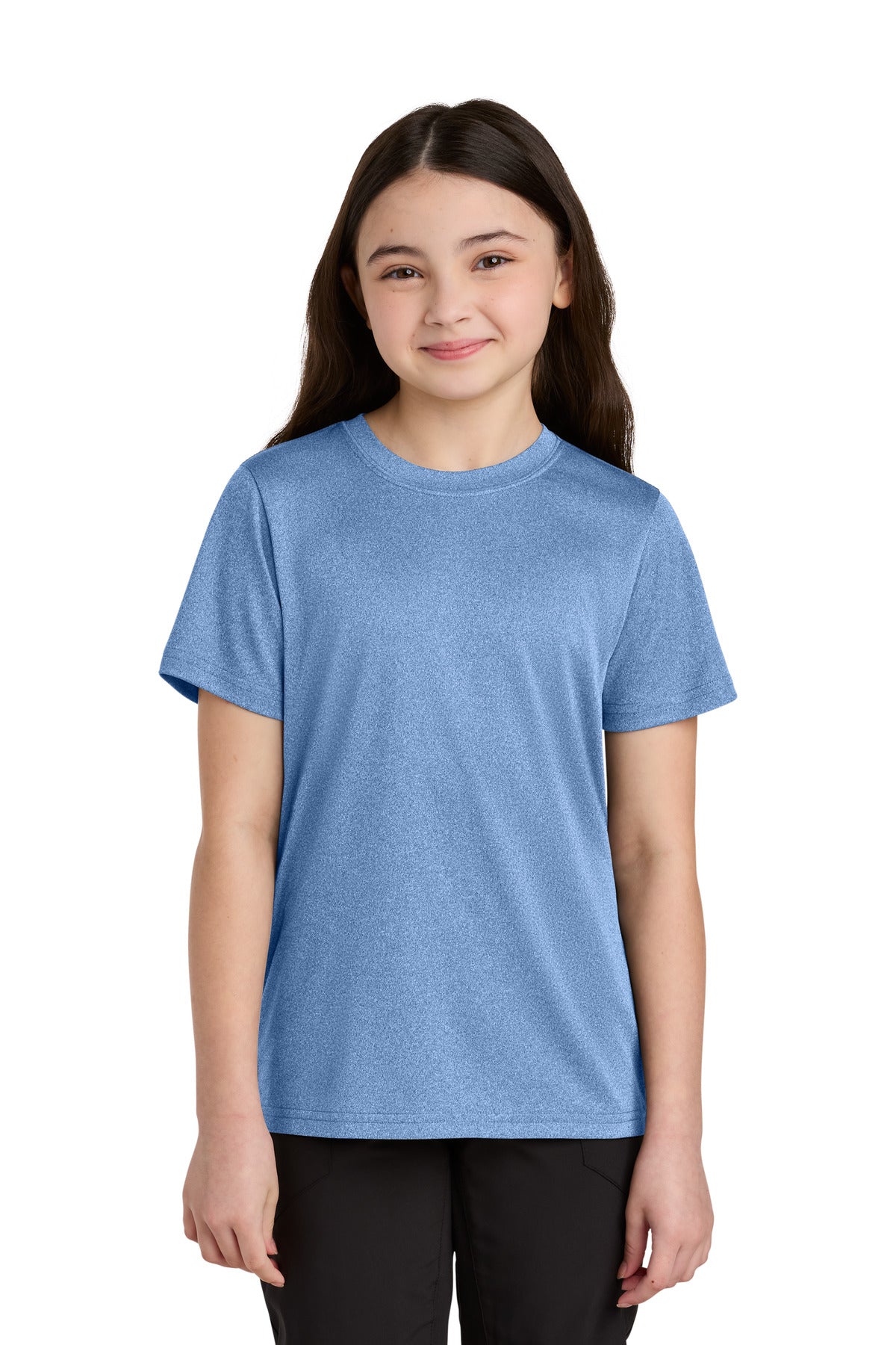 Port & Co Youth Heather Performance Tee PC390Y - Carolina Blue Heather - front