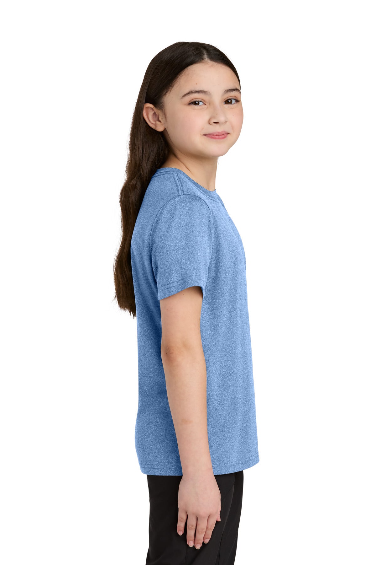 Port & Co Youth Heather Performance Tee PC390Y - Carolina Blue Heather - side