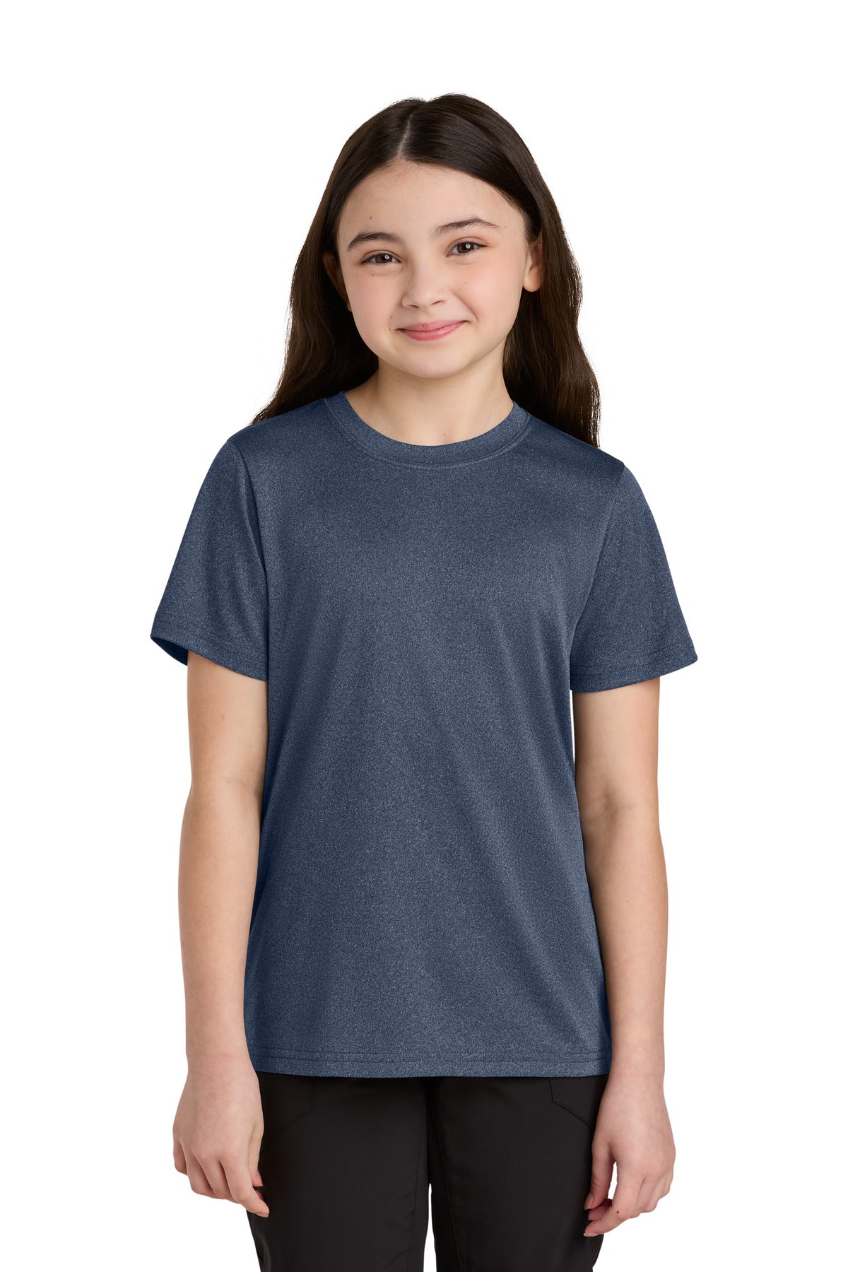 Port & Co Youth Heather Performance Tee PC390Y - True Navy Heather - front