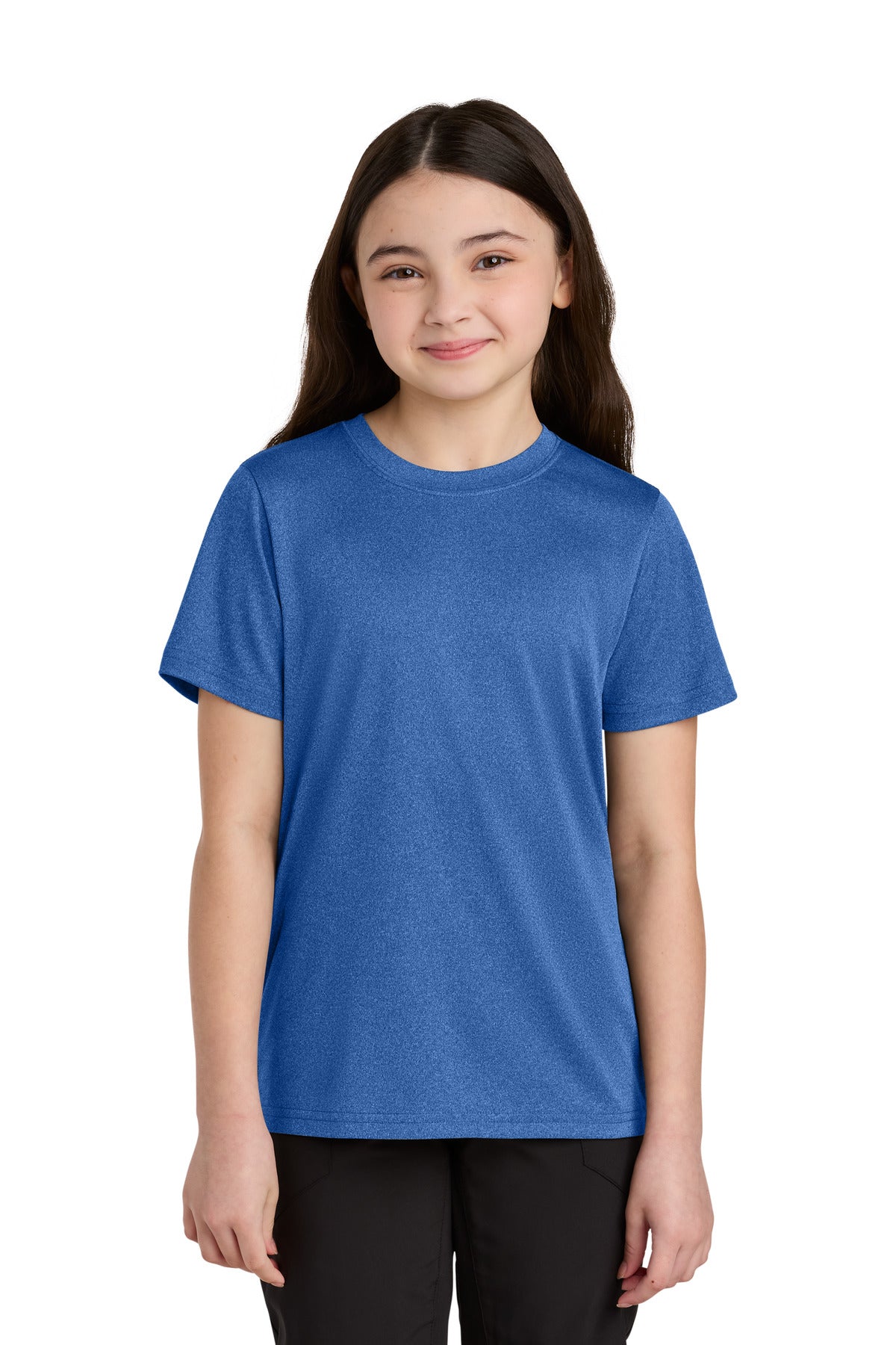 Port & Co Youth Heather Performance Tee PC390Y - True Royal Heather - front