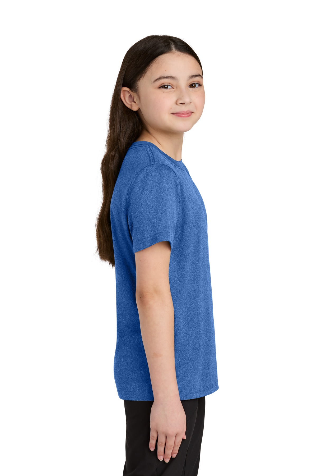 Port & Co Youth Heather Performance Tee PC390Y - True Royal Heather - side