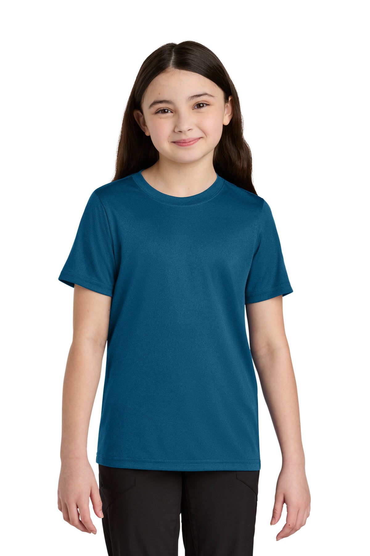 Port & Co Youth Heather Performance Tee PC390Y - Vintage Sapphire - front