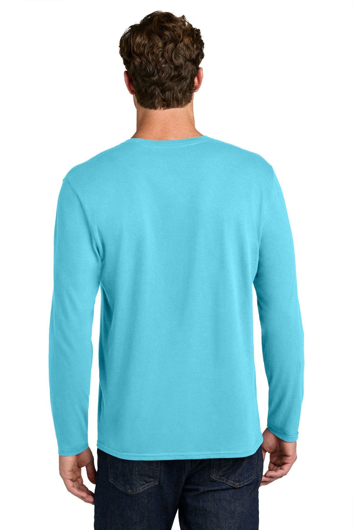 Port & Co Easy Cotton Long Sleeve Tee PC43LS - Aquatic Blue - back