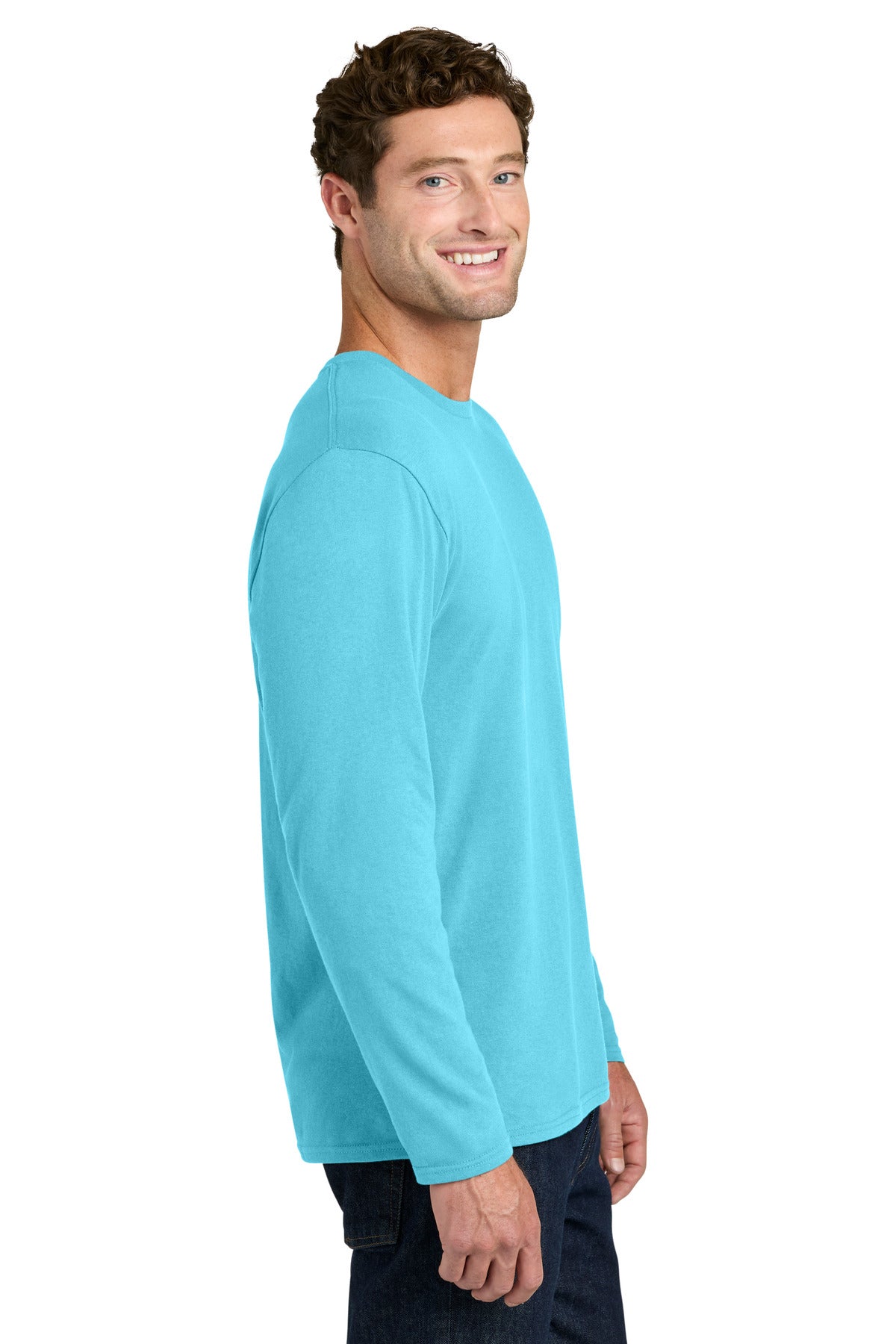 Port & Co Easy Cotton Long Sleeve Tee PC43LS - Aquatic Blue - side