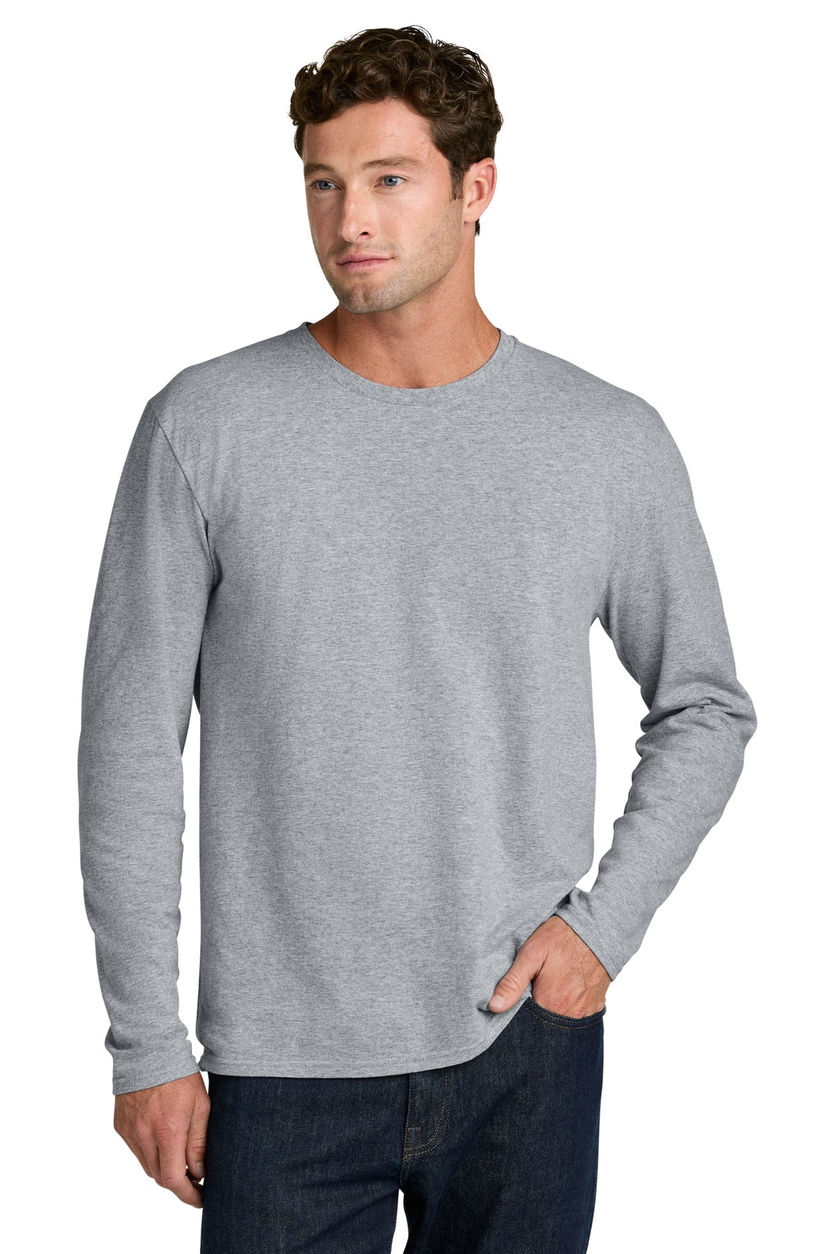 Port & Co Easy Cotton Long Sleeve Tee PC43LS - Athletic Heather - front