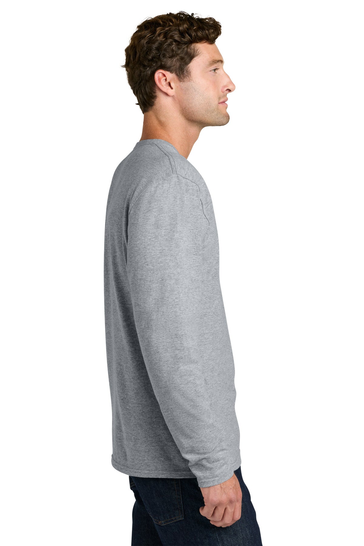 Port & Co Easy Cotton Long Sleeve Tee PC43LS - Athletic Heather - side