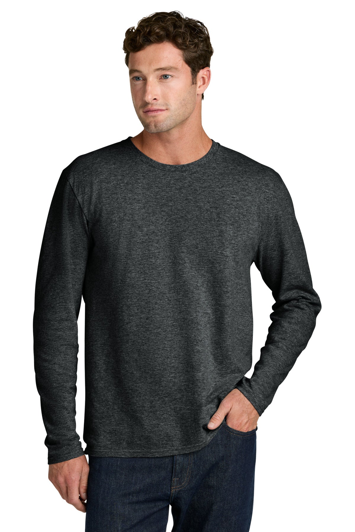 Port & Co Easy Cotton Long Sleeve Tee PC43LS - Black Heather - front