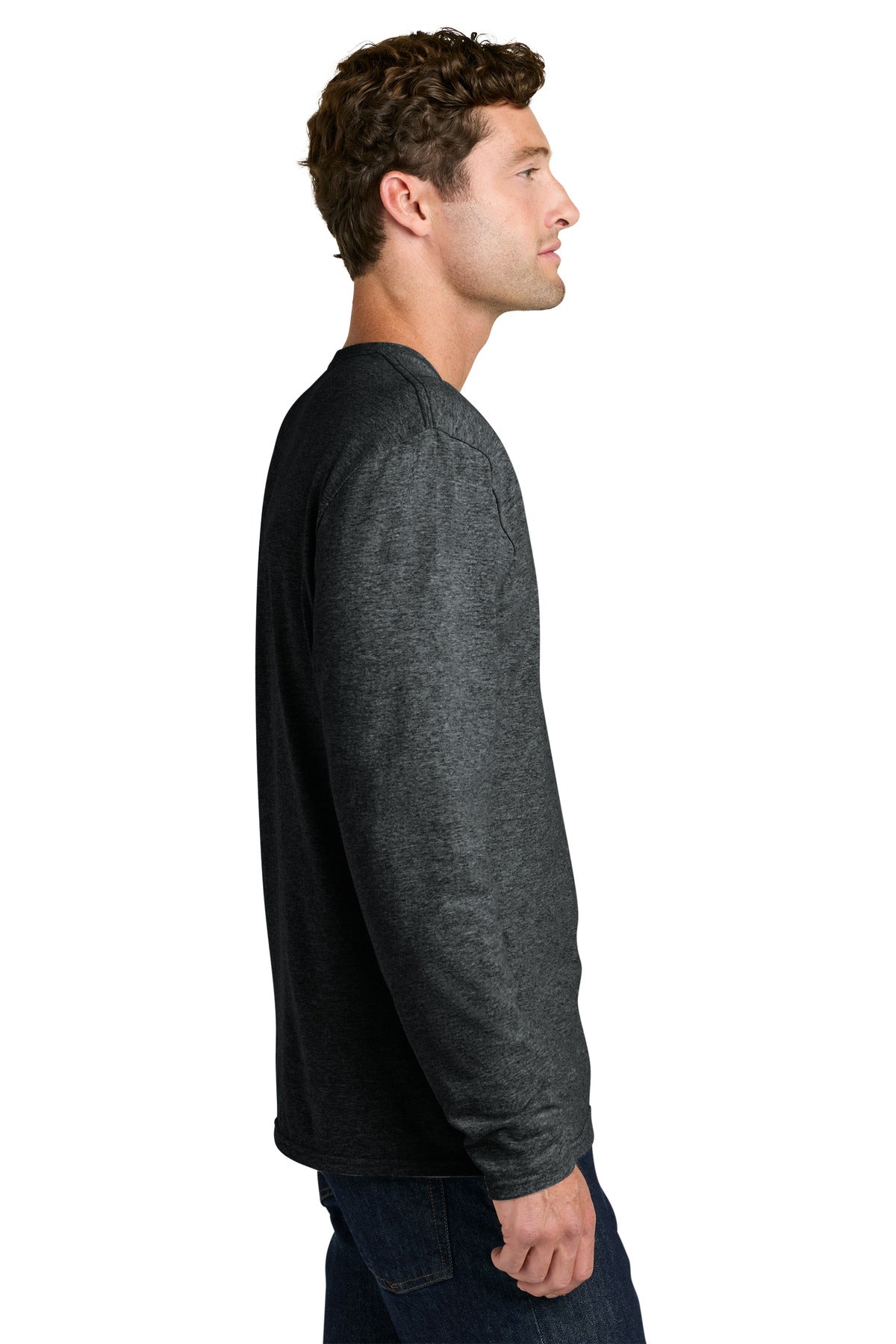 Port & Co Easy Cotton Long Sleeve Tee PC43LS - Black Heather - side