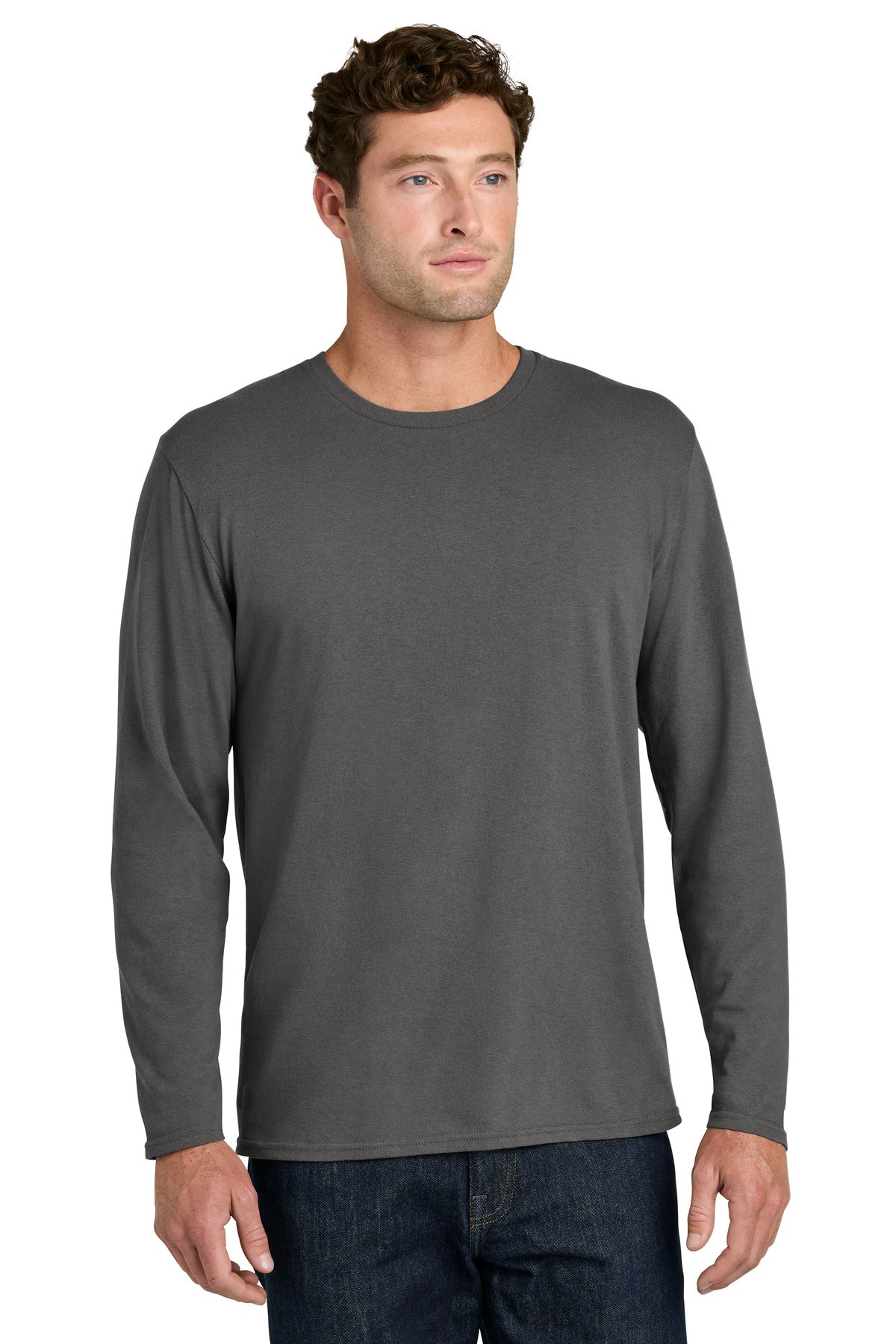 Port & Co Easy Cotton Long Sleeve Tee PC43LS - Charcoal - front