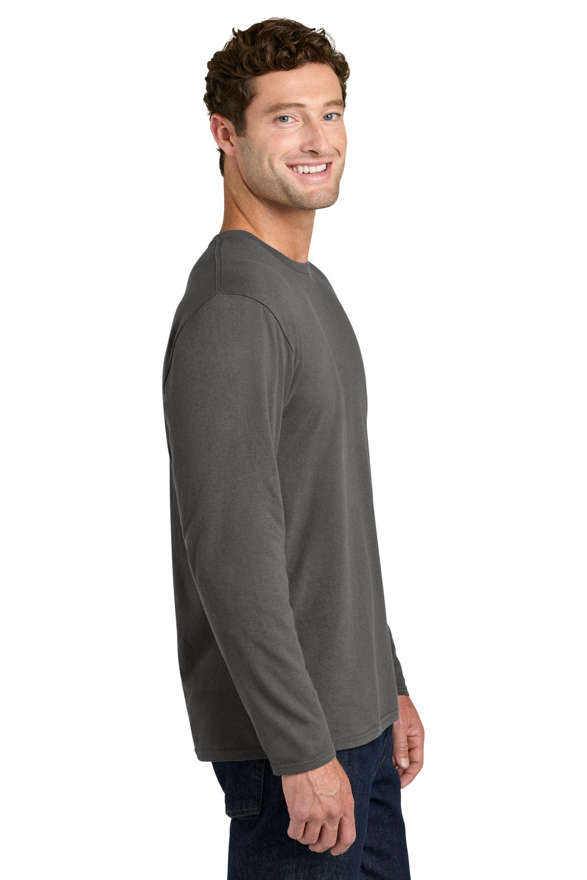 Port & Co Easy Cotton Long Sleeve Tee PC43LS - Charcoal - side