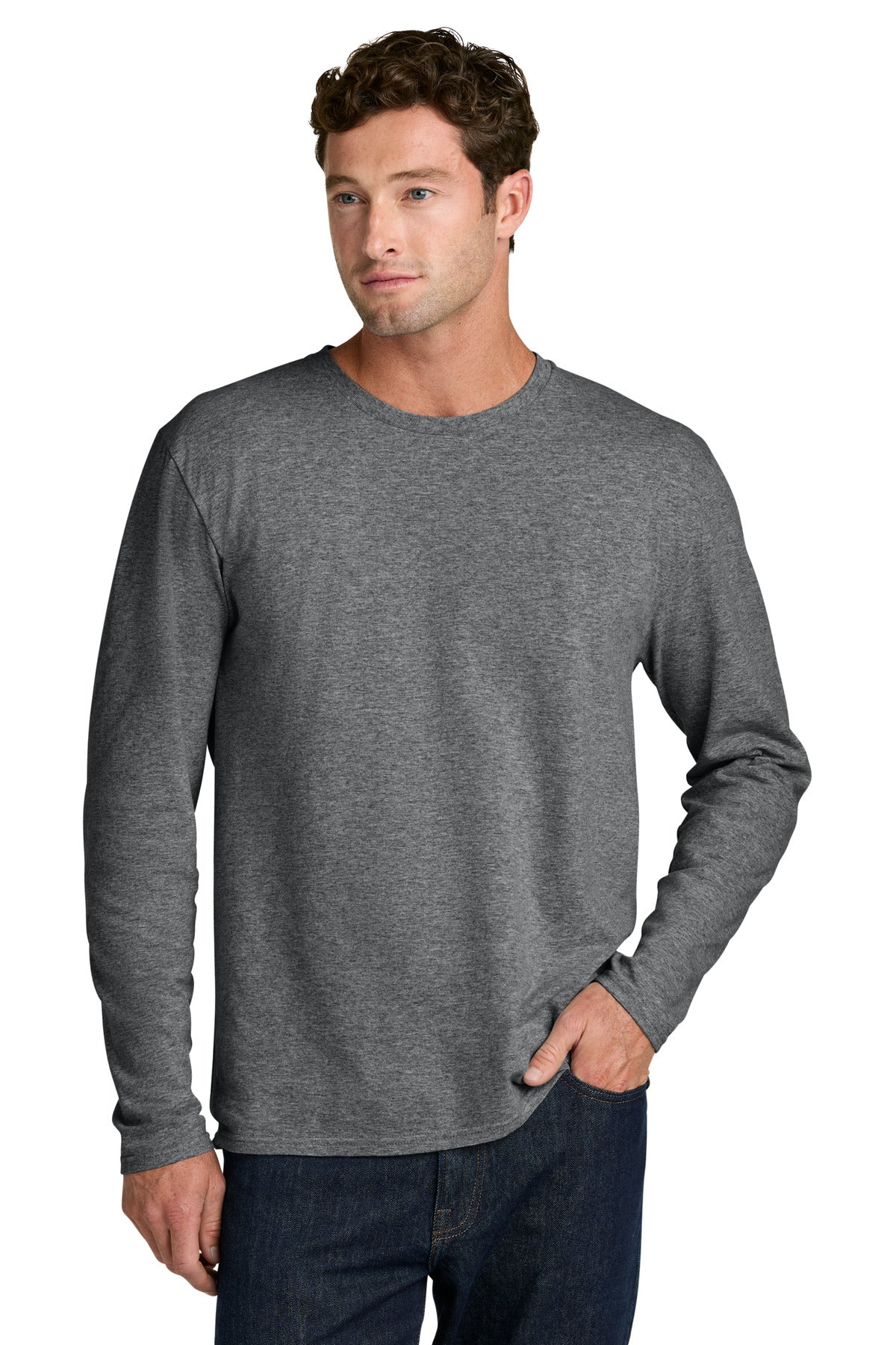 Port & Co Easy Cotton Long Sleeve Tee PC43LS - Graphite Heather - front