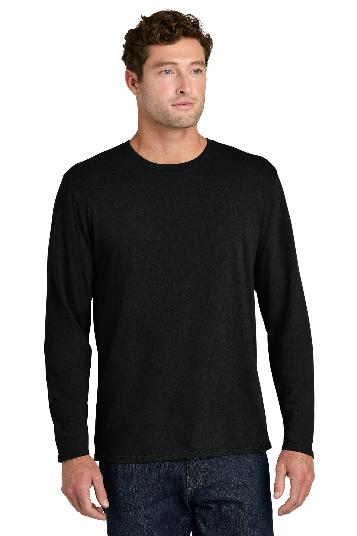 Port & Co Easy Cotton Long Sleeve Tee PC43LS - Jet Black - front