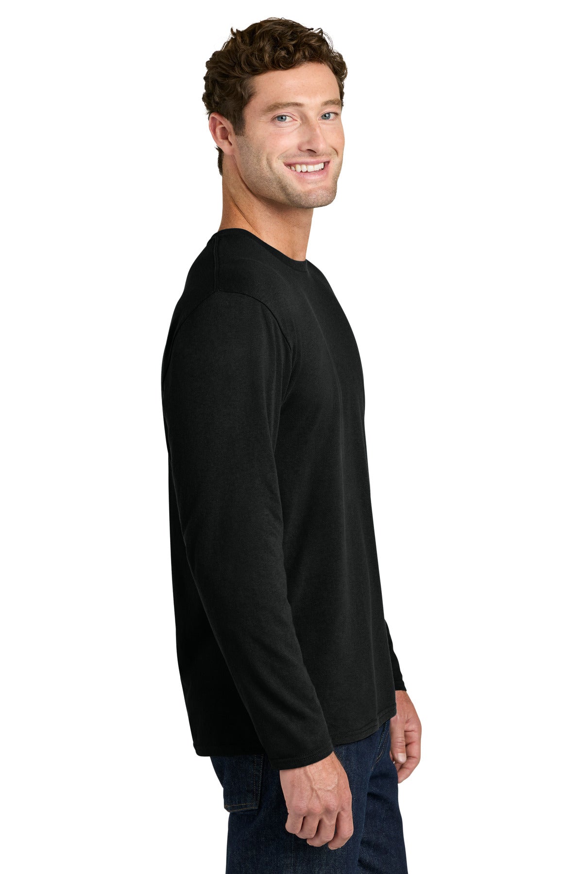 Port & Co Easy Cotton Long Sleeve Tee PC43LS - Jet Black - side