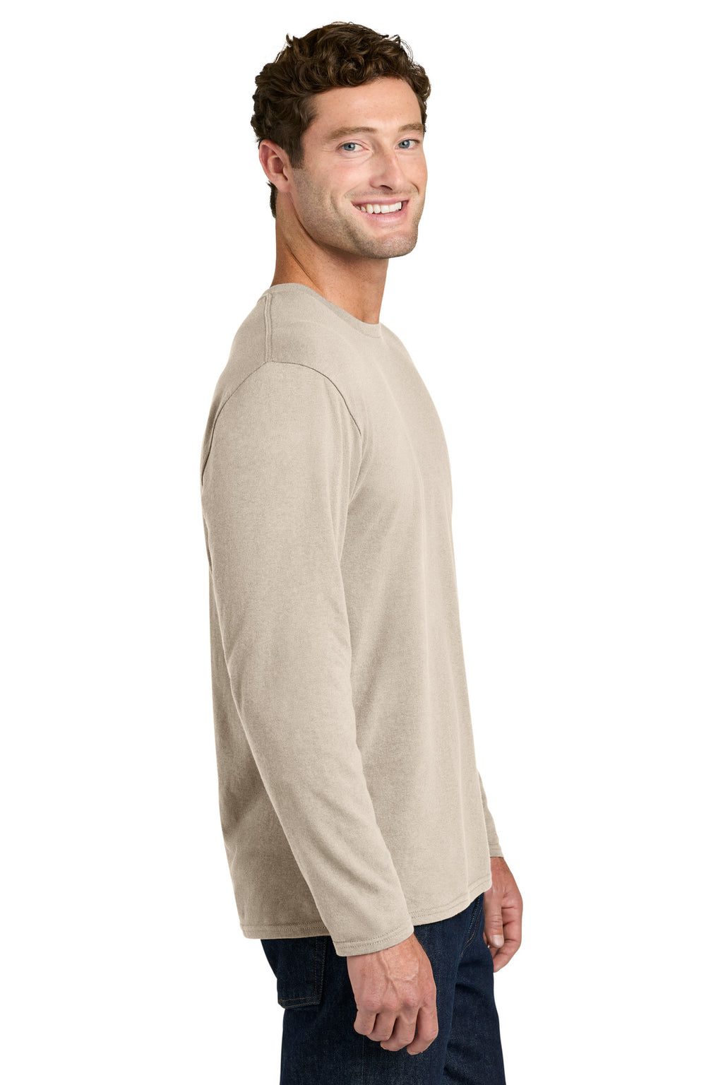 Port & Co Easy Cotton Long Sleeve Tee PC43LS - Light Sand - side