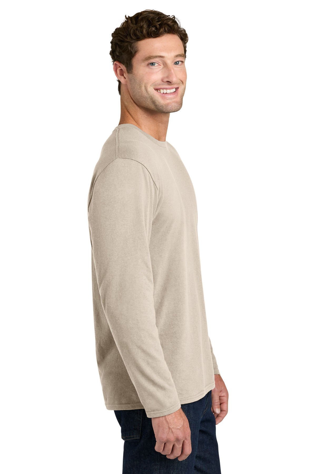 Port & Co Easy Cotton Long Sleeve Tee PC43LS - Light Sand - side