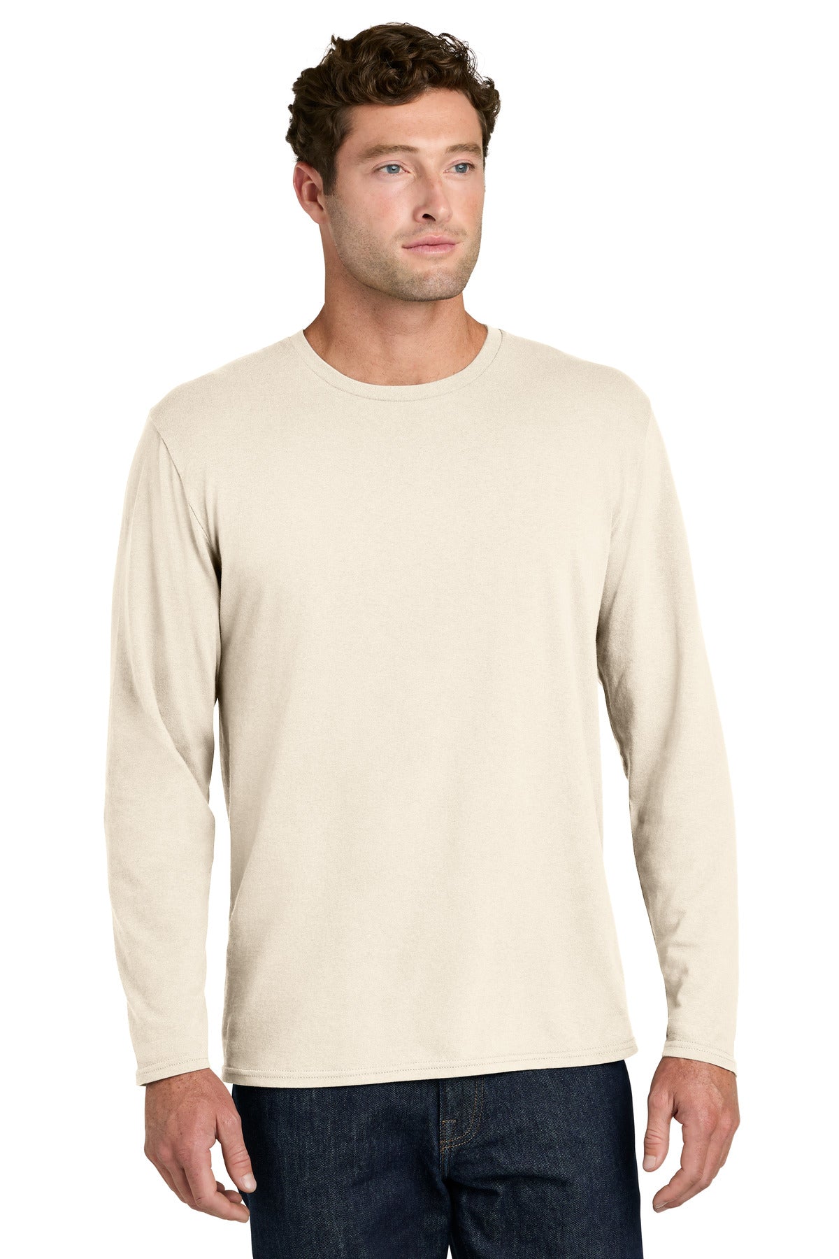 Port & Co Easy Cotton Long Sleeve Tee PC43LS - Natural - front