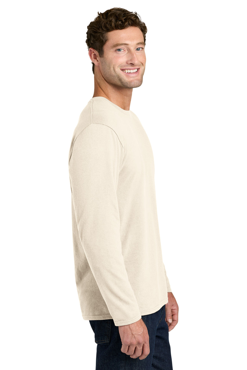 Port & Co Easy Cotton Long Sleeve Tee PC43LS - Natural - side