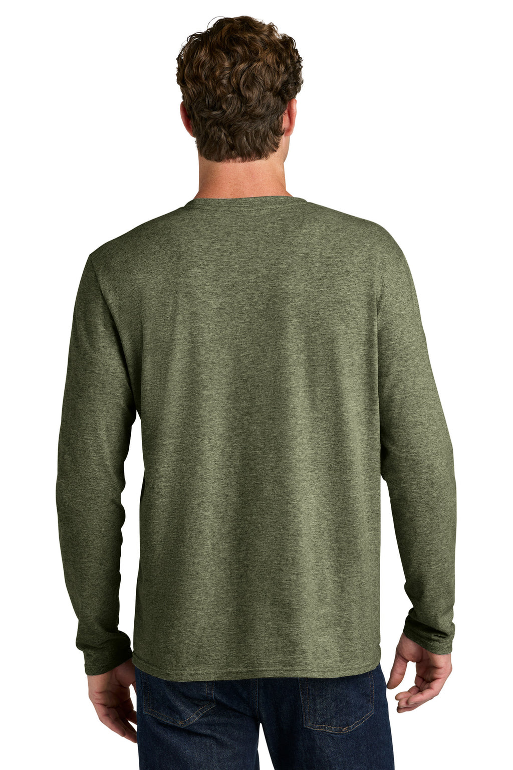 Port & Co Easy Cotton Long Sleeve Tee PC43LS - Olive Drab Green Heather - back