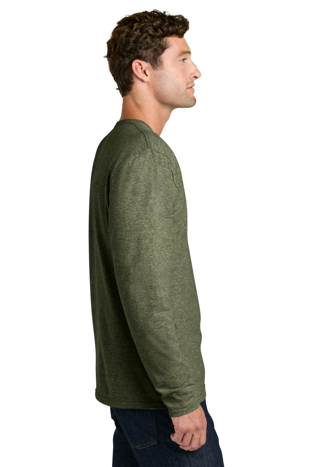Port & Co Easy Cotton Long Sleeve Tee PC43LS - Olive Drab Green Heather - side