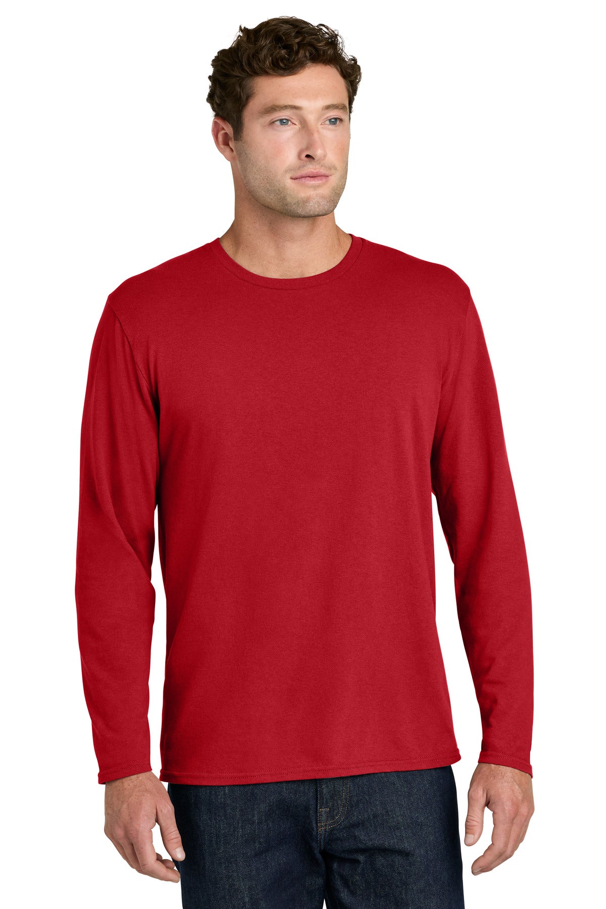 Port & Co Easy Cotton Long Sleeve Tee PC43LS - Red - front